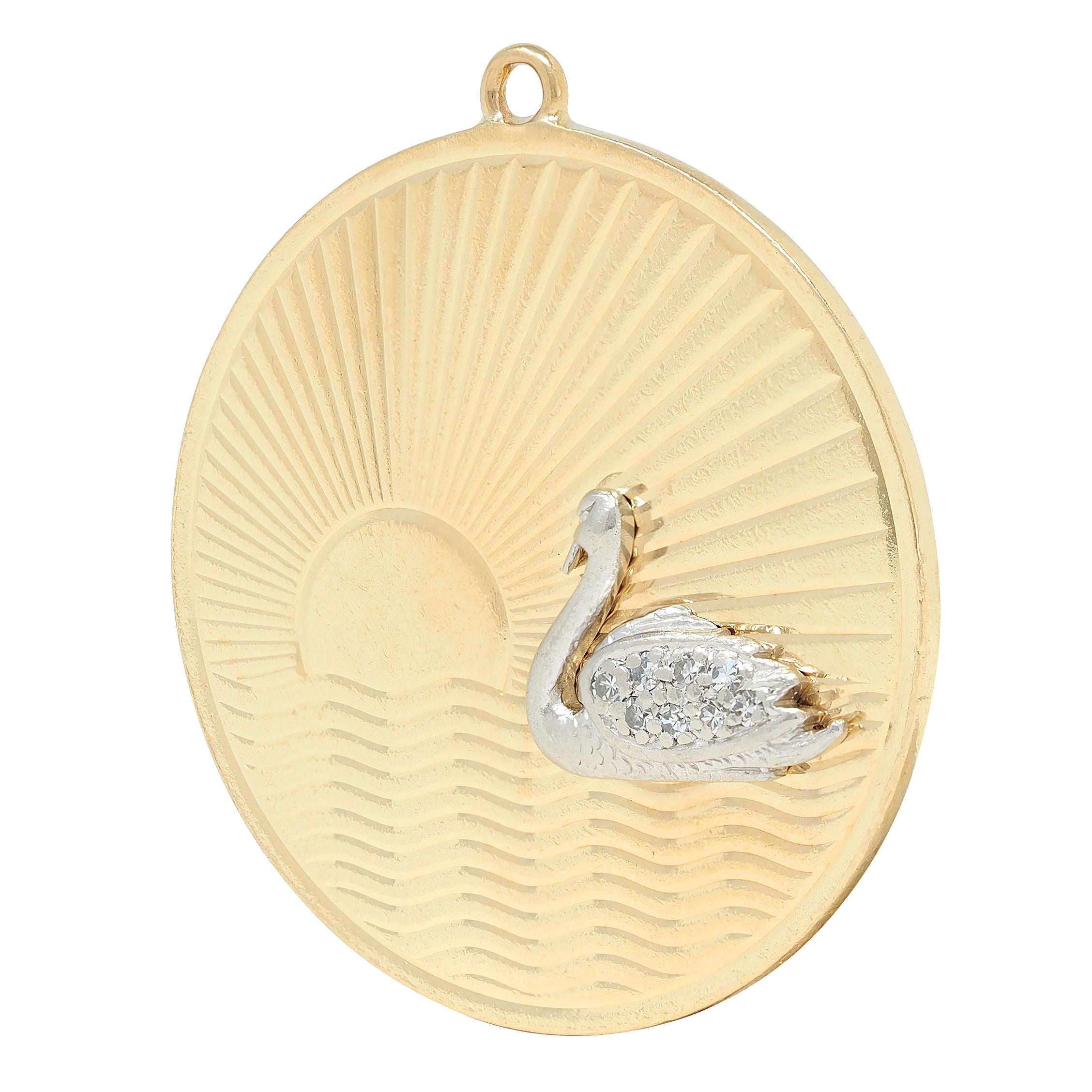 1950's Diamond Platinum 14 Karat Yellow Gold Vintage Swan Pendant Charm