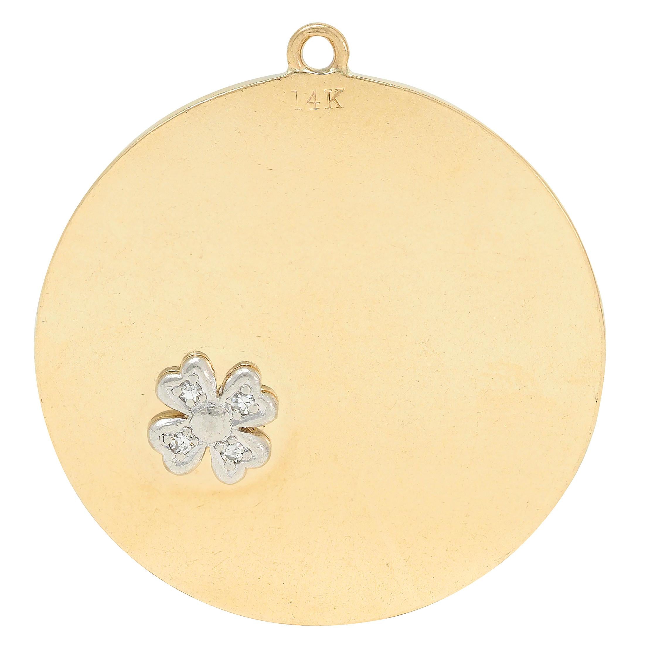 1950's Diamond Platinum 14 Karat Yellow Gold Vintage Swan Pendant Charm
