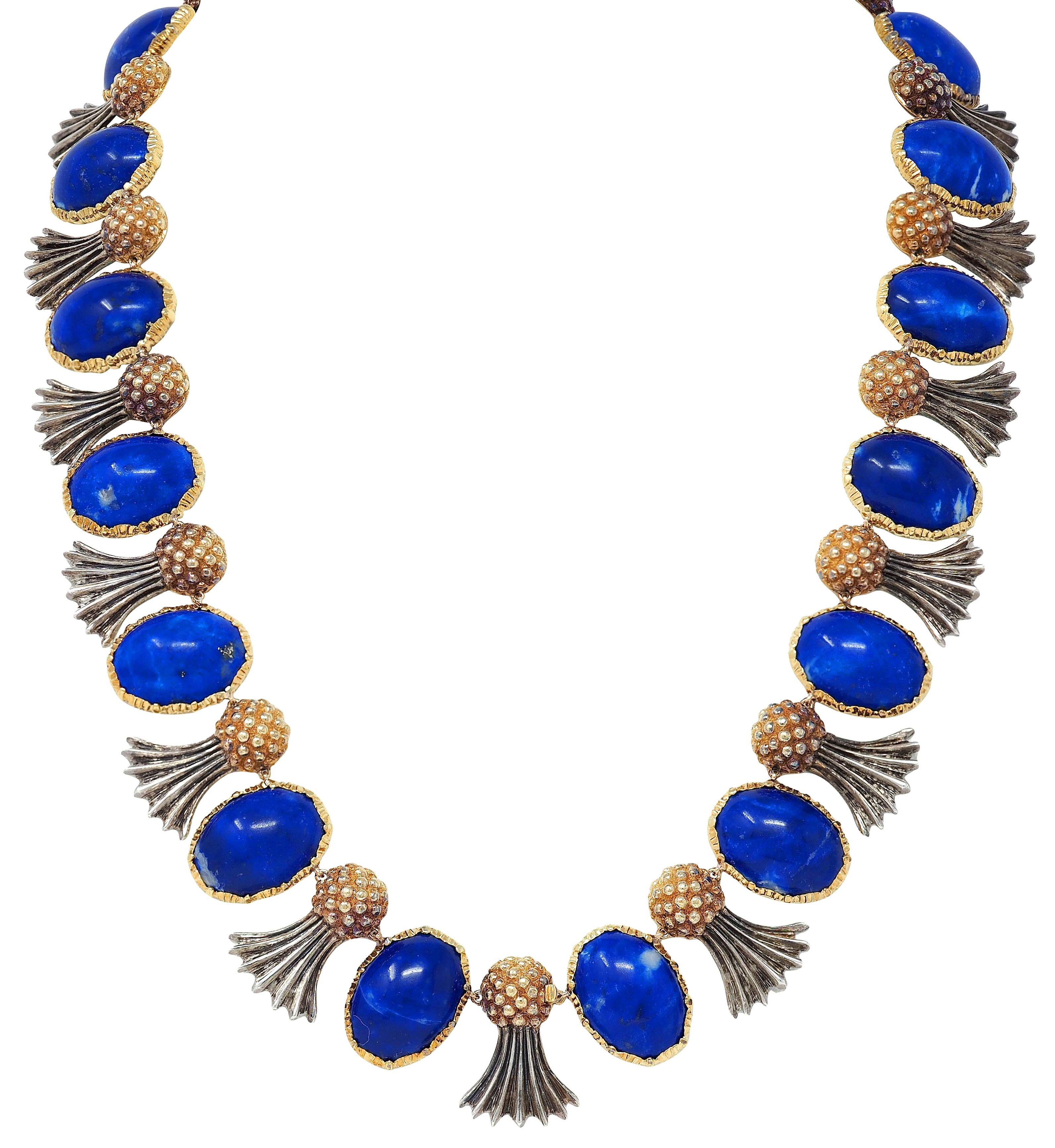Buccellati 1960's Lapis Lazuli 18K Gold Silver Vintage Pineapple Fringe Necklace
