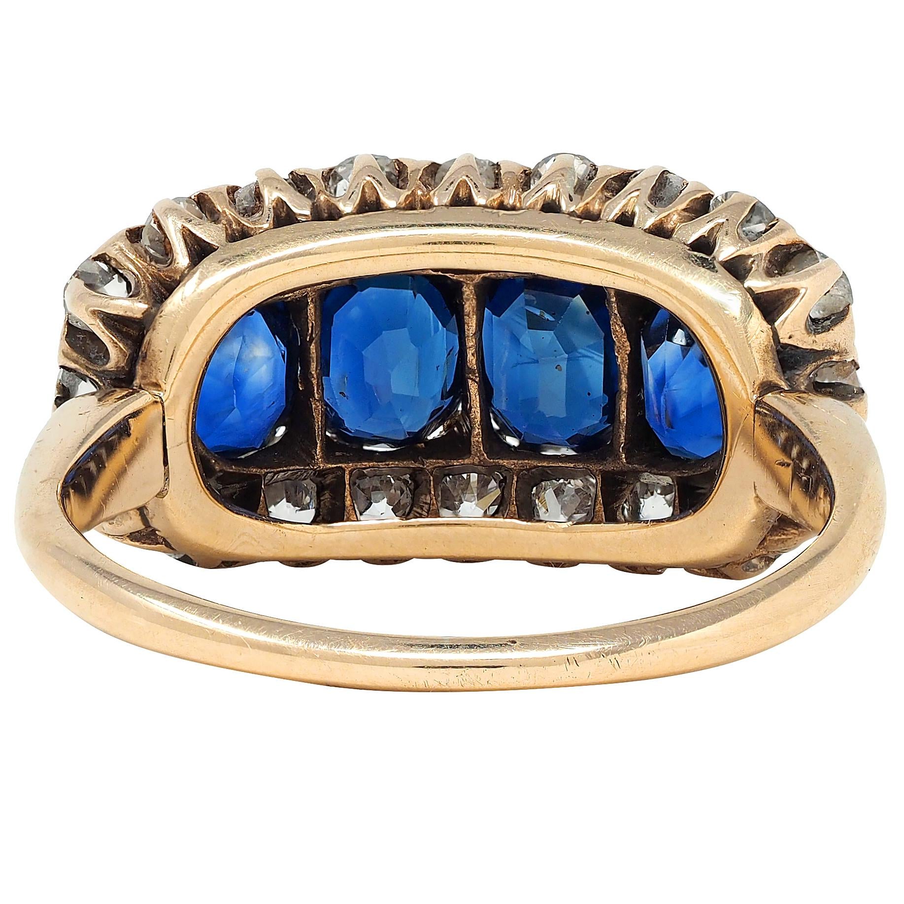 Victorian 3.72 CTW Diamond Sapphire 14K Gold Antique Cluster Halo Band Ring