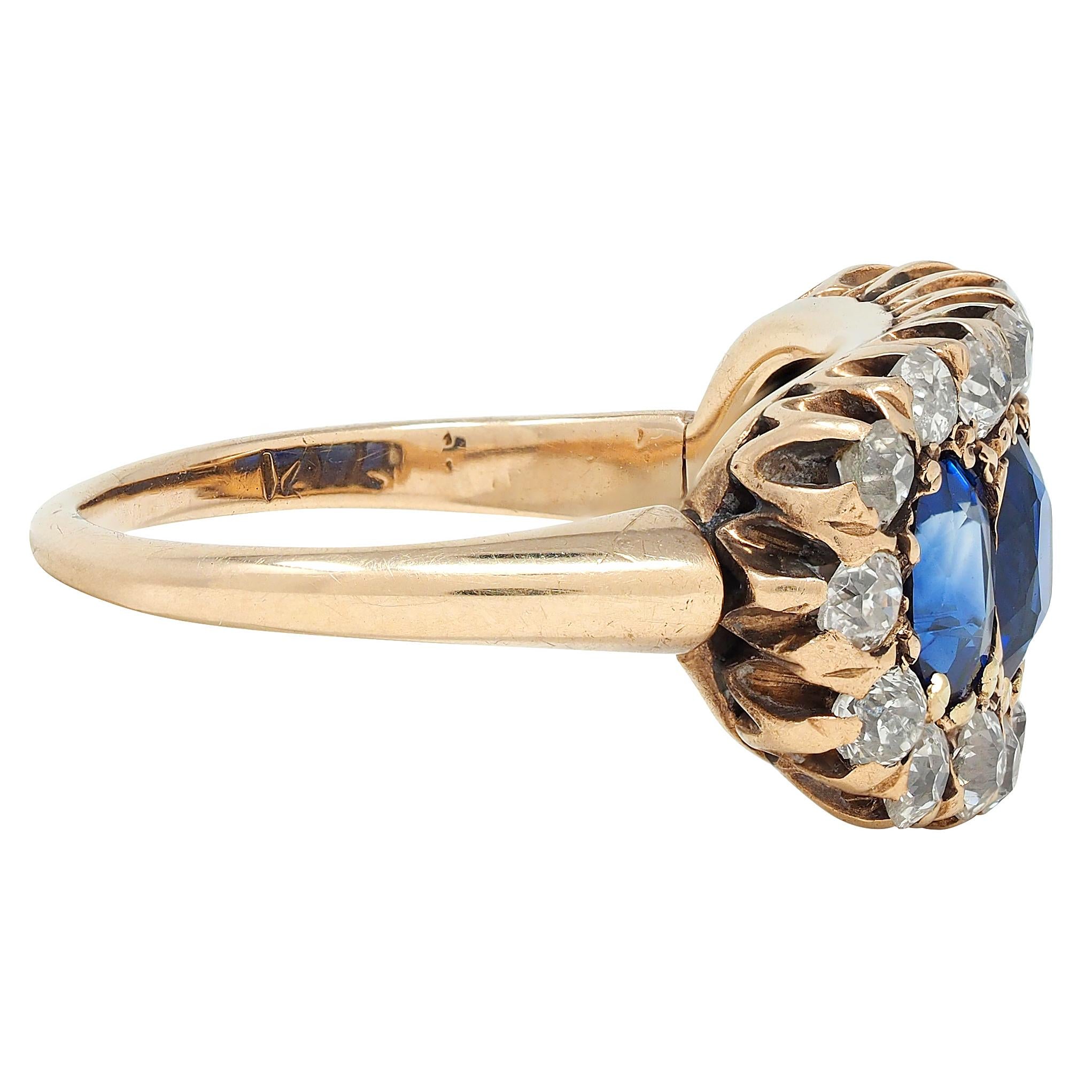 Victorian 3.72 CTW Diamond Sapphire 14K Gold Antique Cluster Halo Band Ring