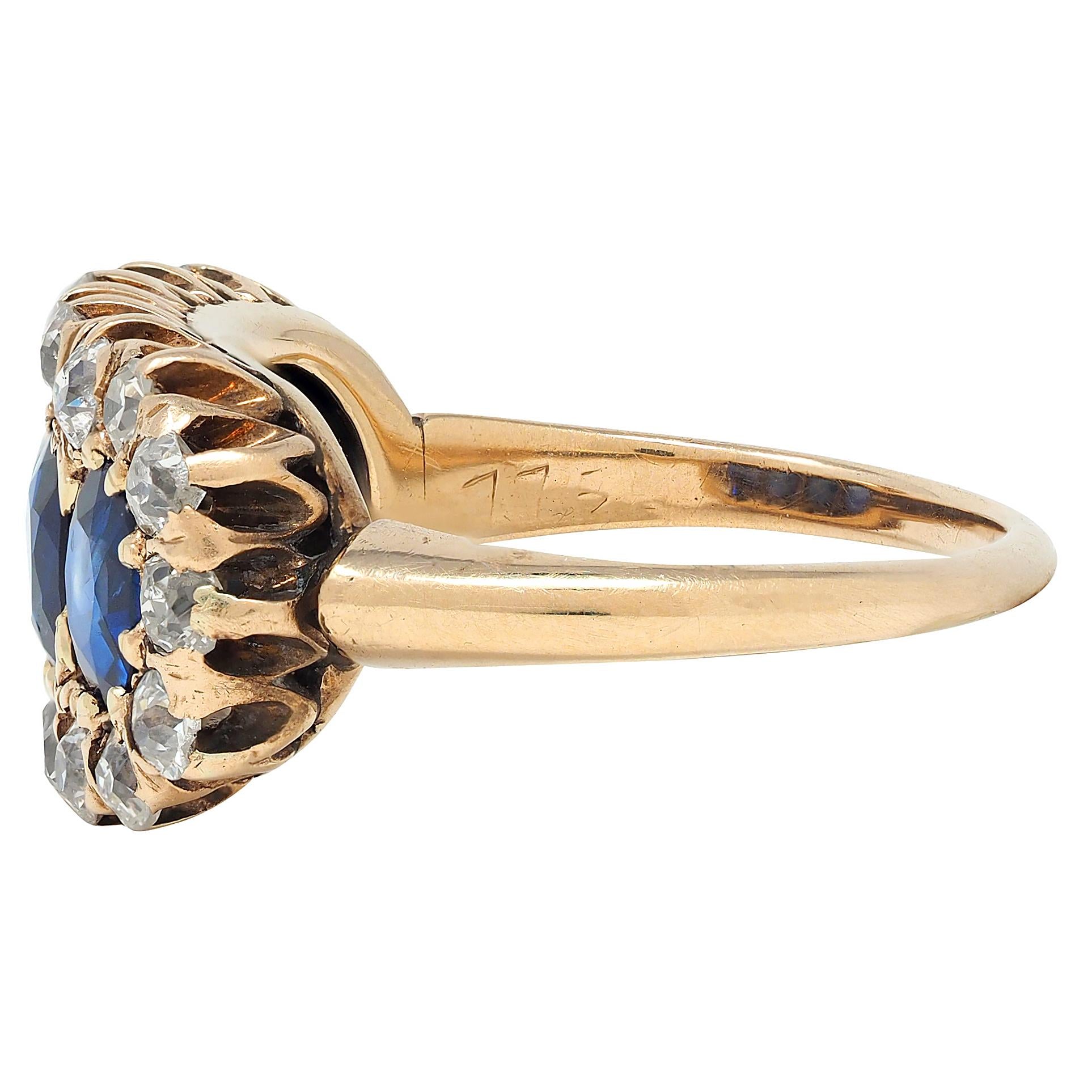 Victorian 3.72 CTW Diamond Sapphire 14K Gold Antique Cluster Halo Band Ring