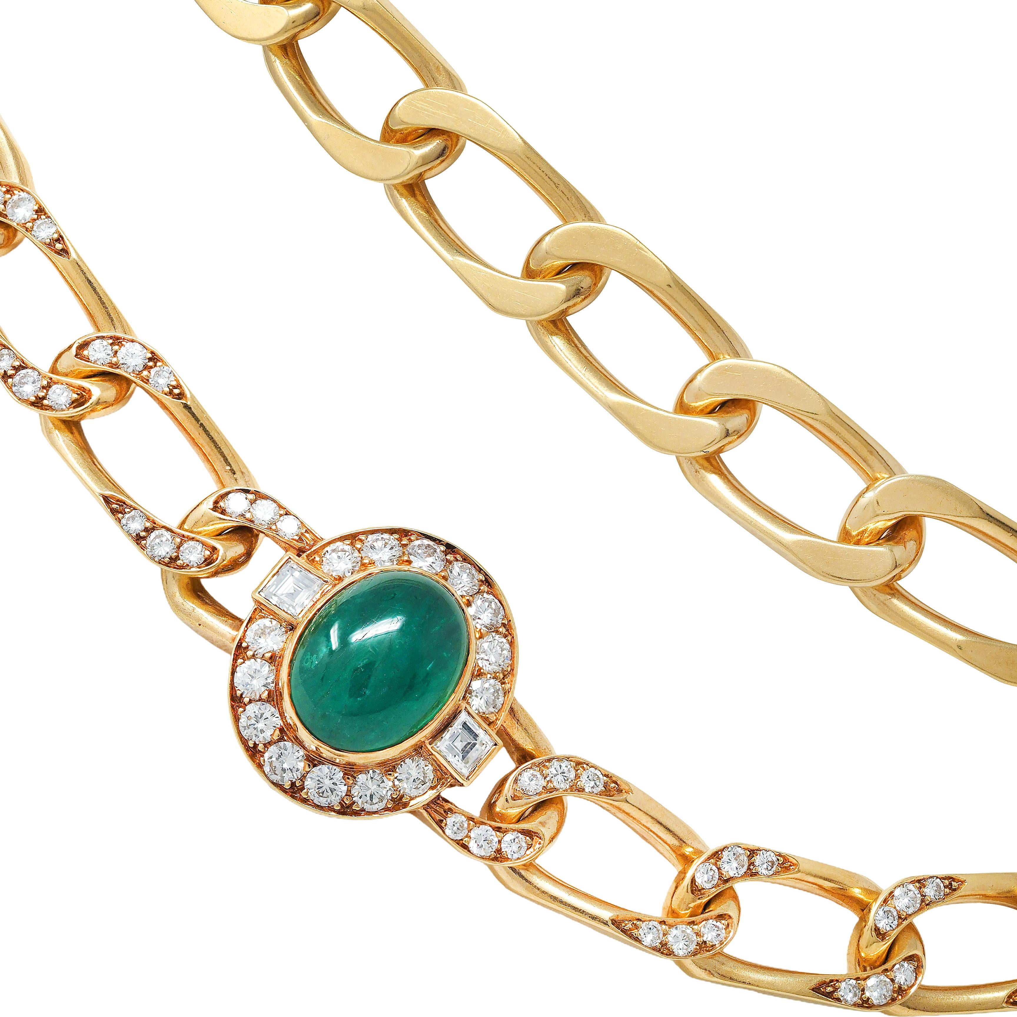 Cartier Paris 1960's Emerald Diamond 18K Yellow Gold Vintage Station Necklace