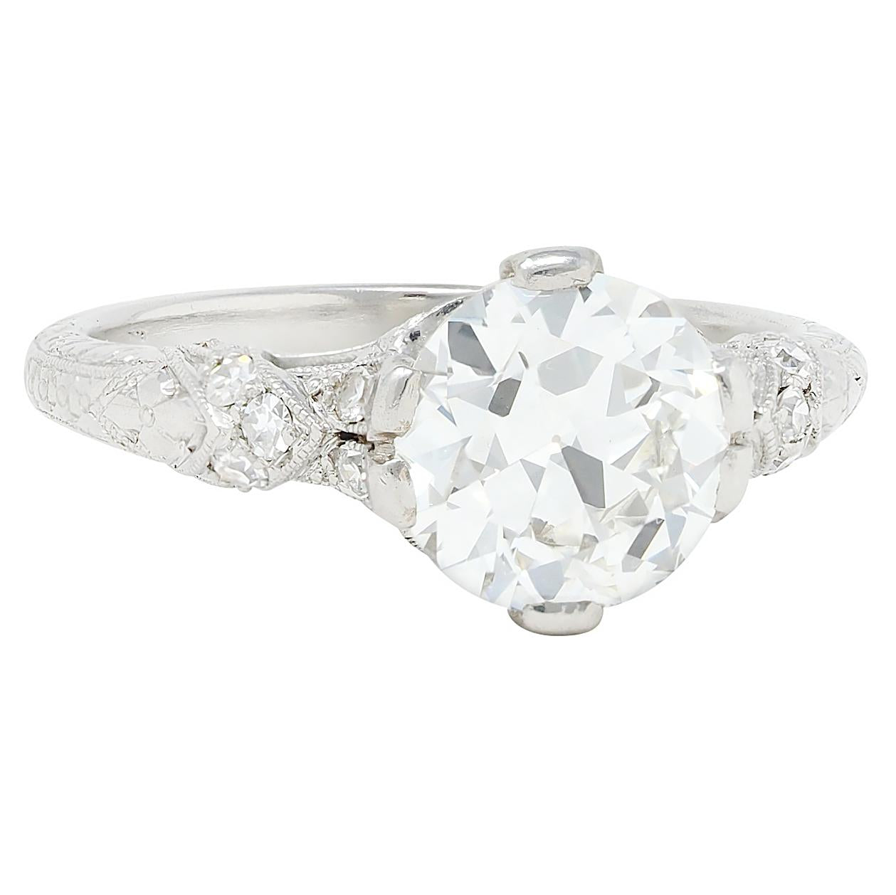 Art Deco 1936 1.90 Old European Cut Diamond Platinum Vintage Engagement Ring