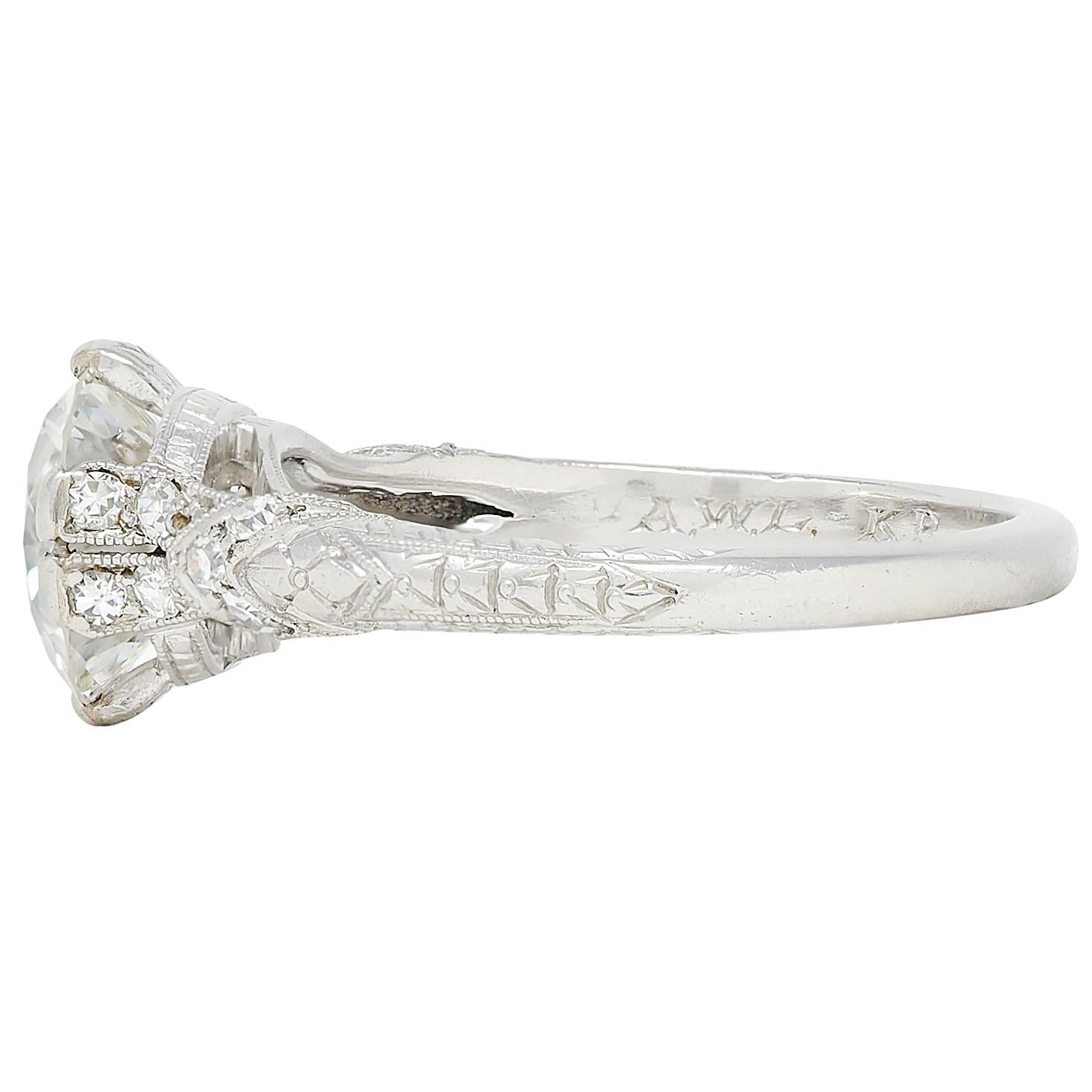 Art Deco 1936 1.90 Old European Cut Diamond Platinum Vintage Engagement Ring