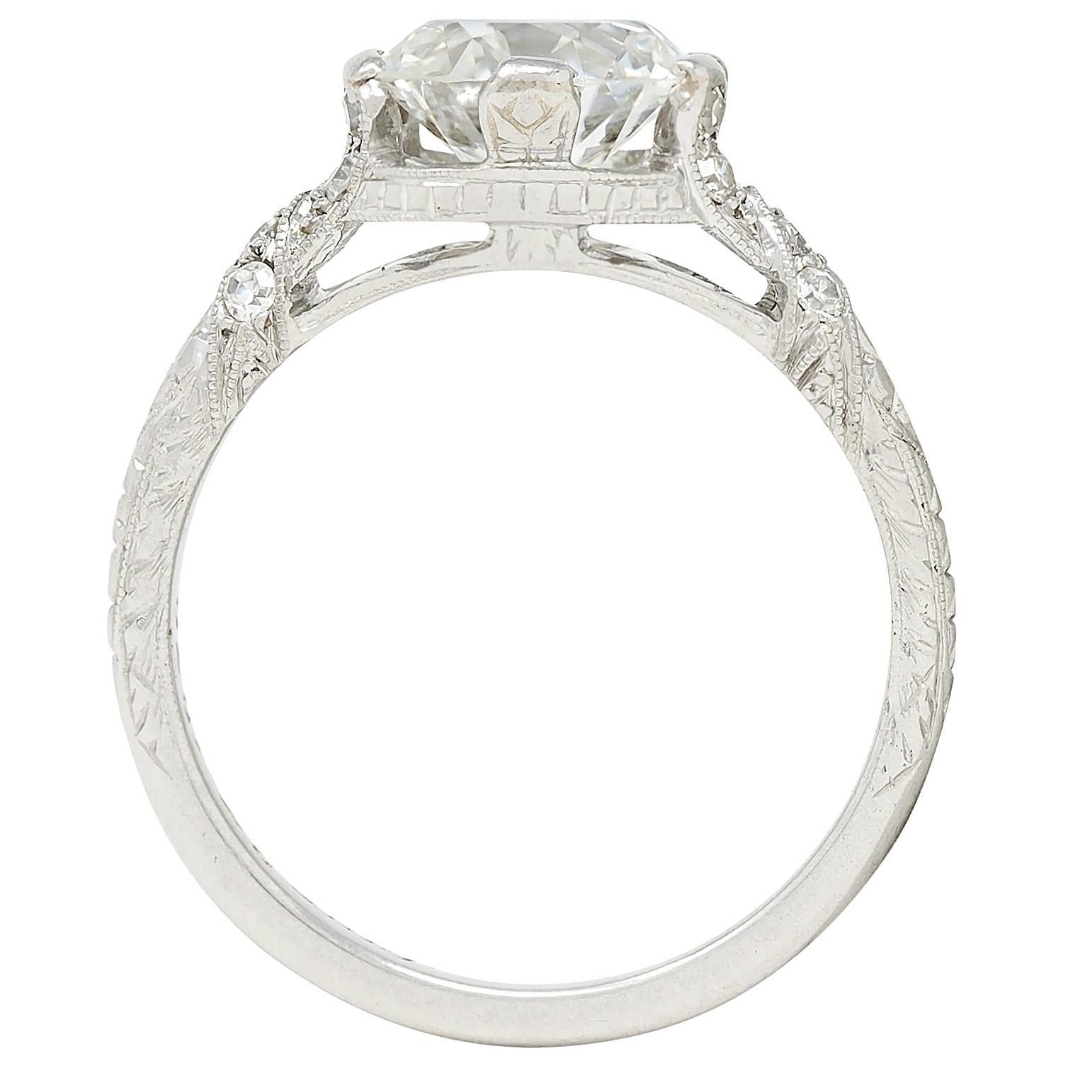Art Deco 1936 1.90 Old European Cut Diamond Platinum Vintage Engagement Ring