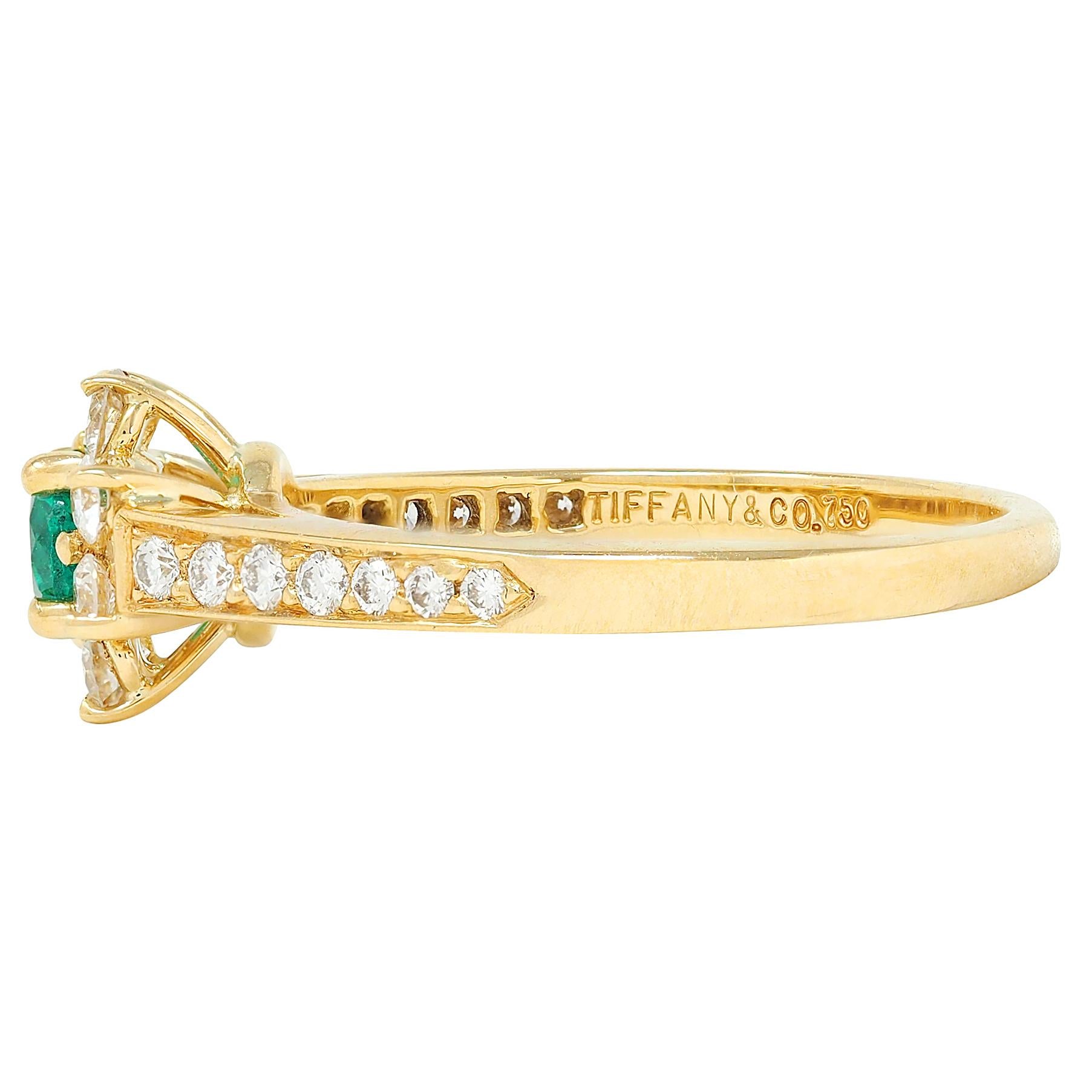 Tiffany & Co. 1990's 0.95 CTW Emerald Diamond 18K Gold Vintage Cluster Ring
