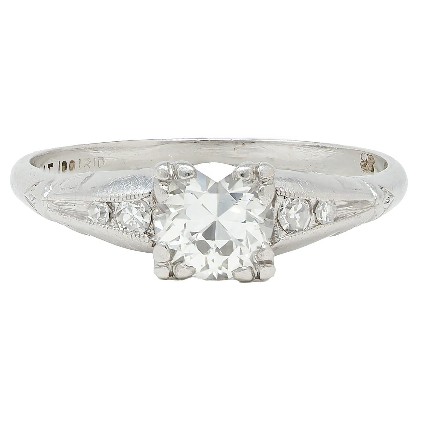 Baskin Bros. Retro Old European Cut Diamond Platinum Vintage Engagement Ring