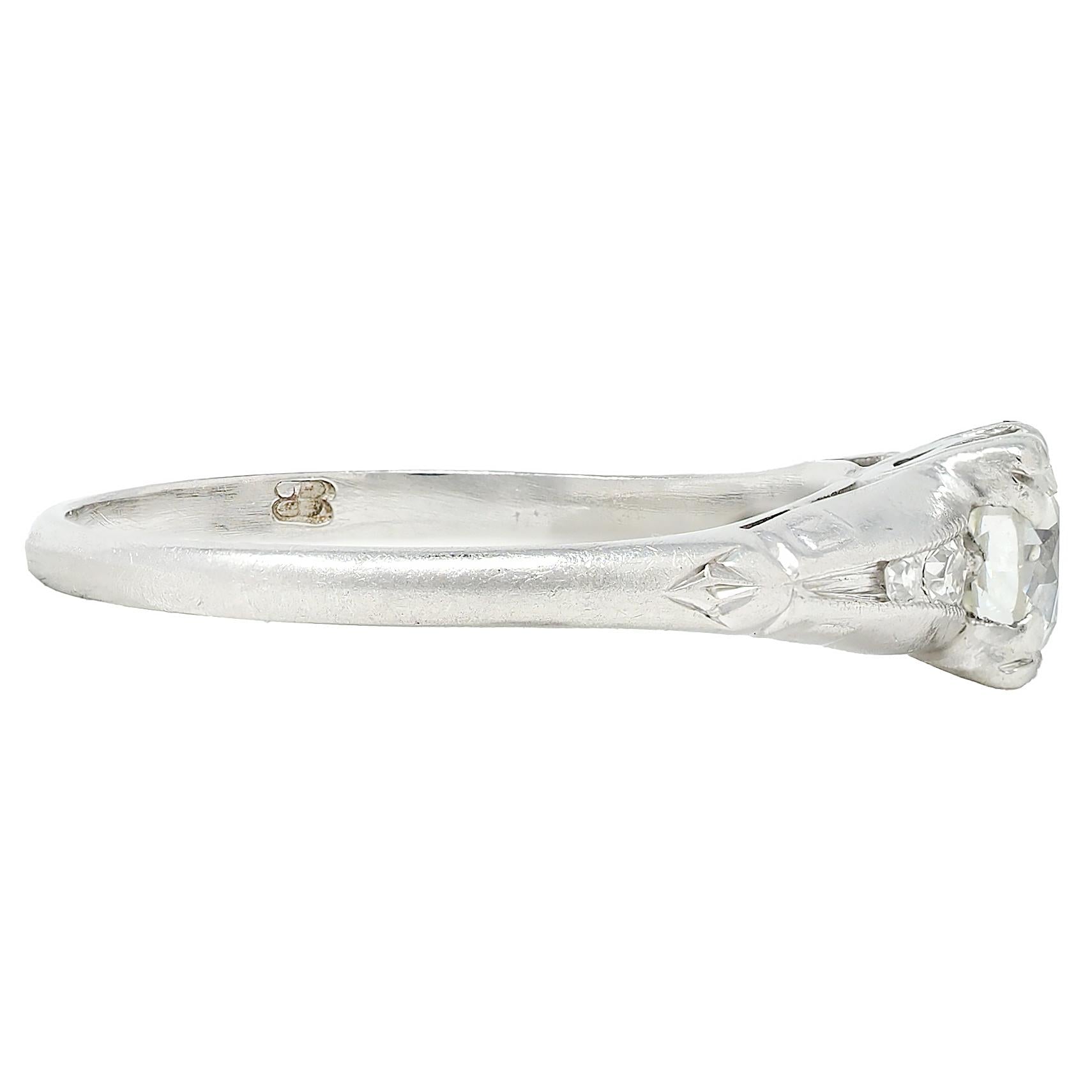 Baskin Bros. Retro Old European Cut Diamond Platinum Vintage Engagement Ring