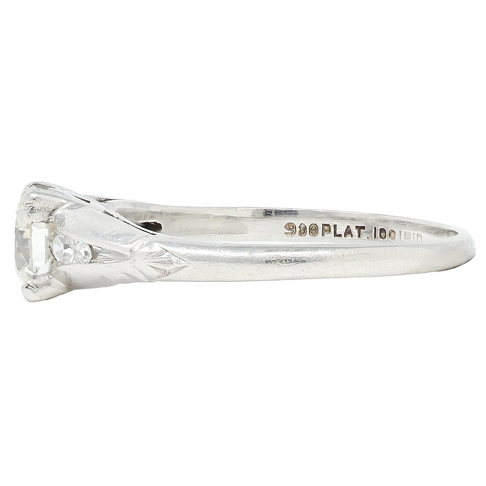 Retro 0.55 CTW Diamond 18 Karat White Gold Vintage Engagement Ring