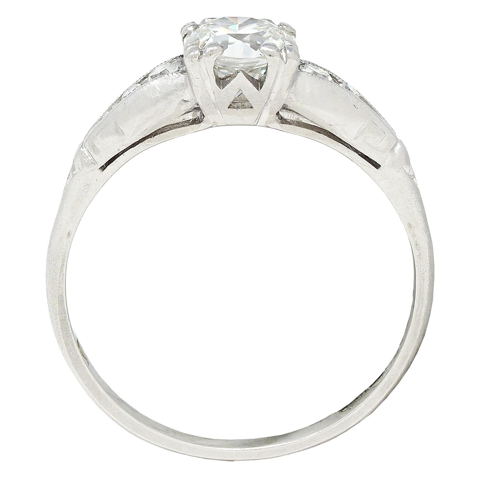 Retro 0.55 CTW Diamond 18 Karat White Gold Vintage Engagement Ring