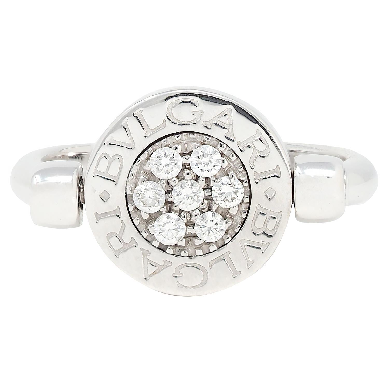 Bulgari Diamond Onyx 18 Karat White Gold Flip Signet Ring