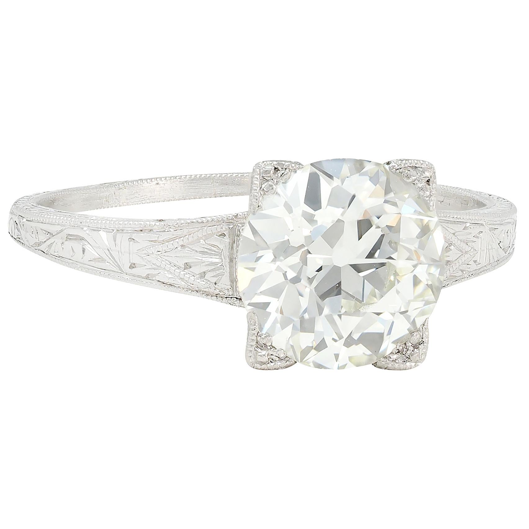 Art Deco 2.08 CTW European Diamond Platinum Vintage Solitaire Engagement Ring