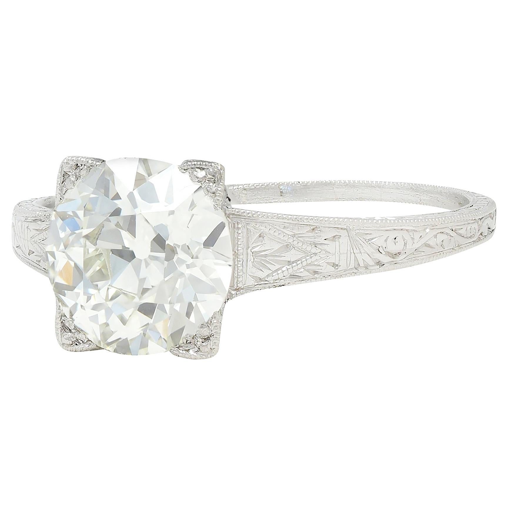 Art Deco 2.08 CTW European Diamond Platinum Vintage Solitaire Engagement Ring