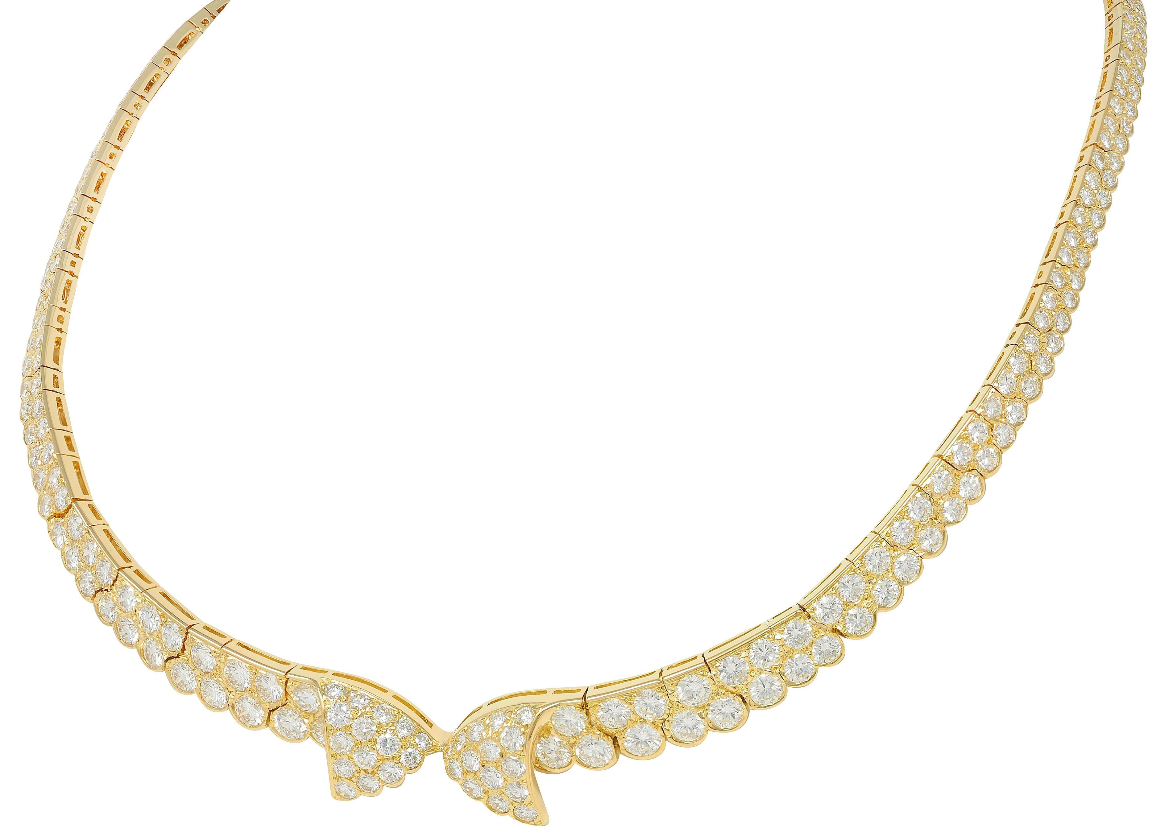 Van Cleef & Arpels French 20.62 CTW Diamond 18K Yellow Gold Bow Collar Necklace