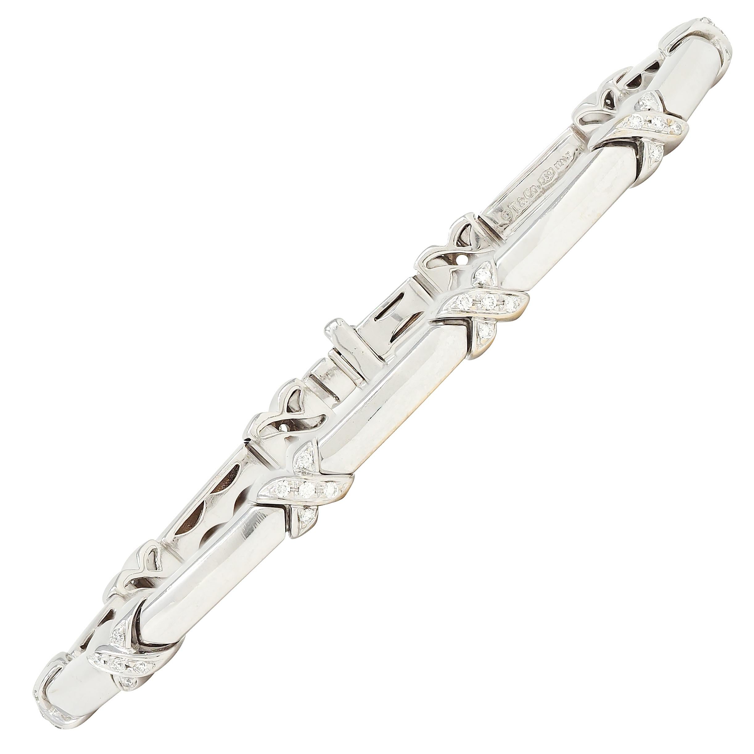 Tiffany & Co. 2000's 0.50 Diamond 18 Karat White Gold X Link Bracelet
