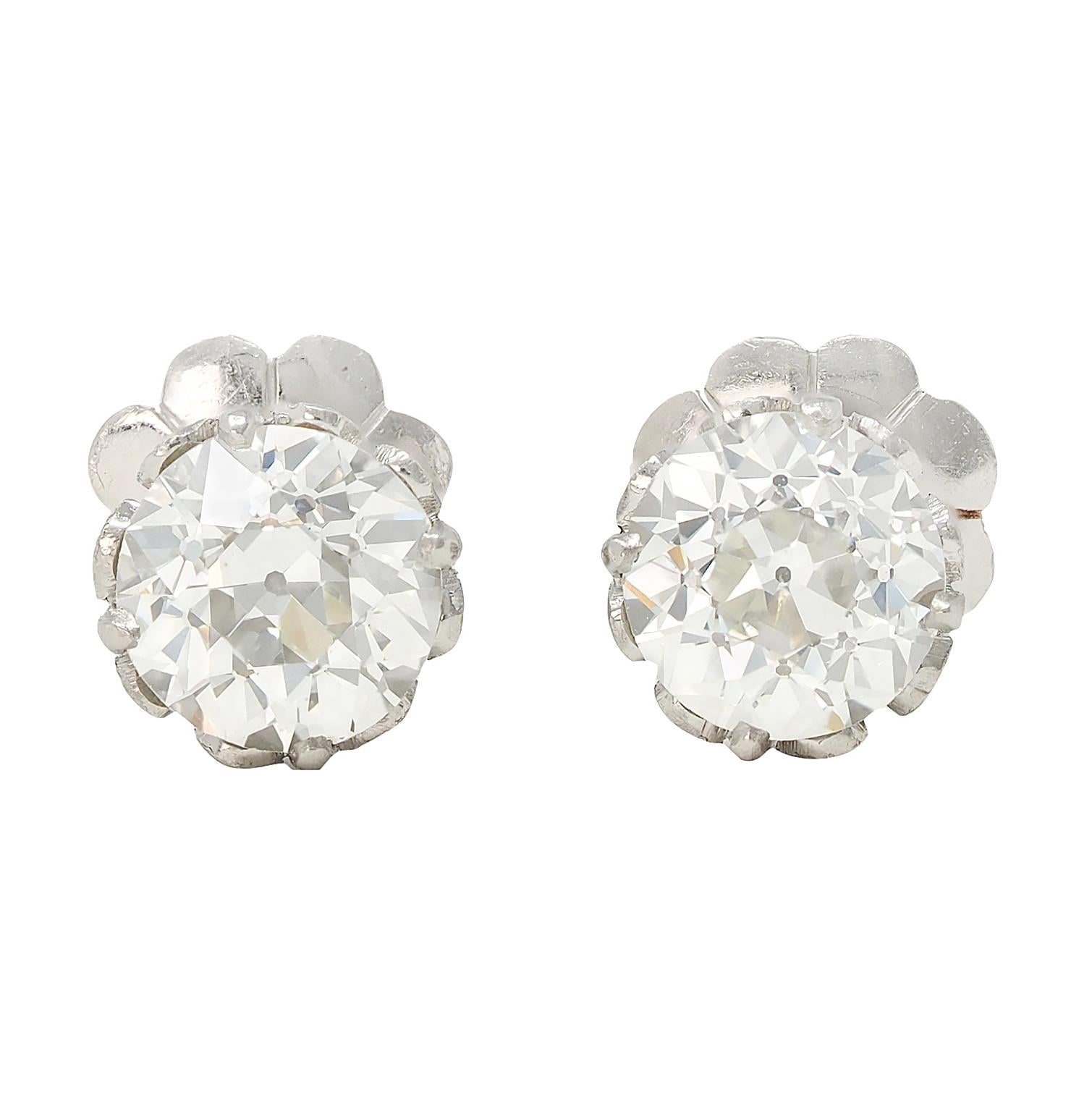 Edwardian 2.80 CTW Diamond Platinum Antique Butterfly Screw-Back Stud Earrings