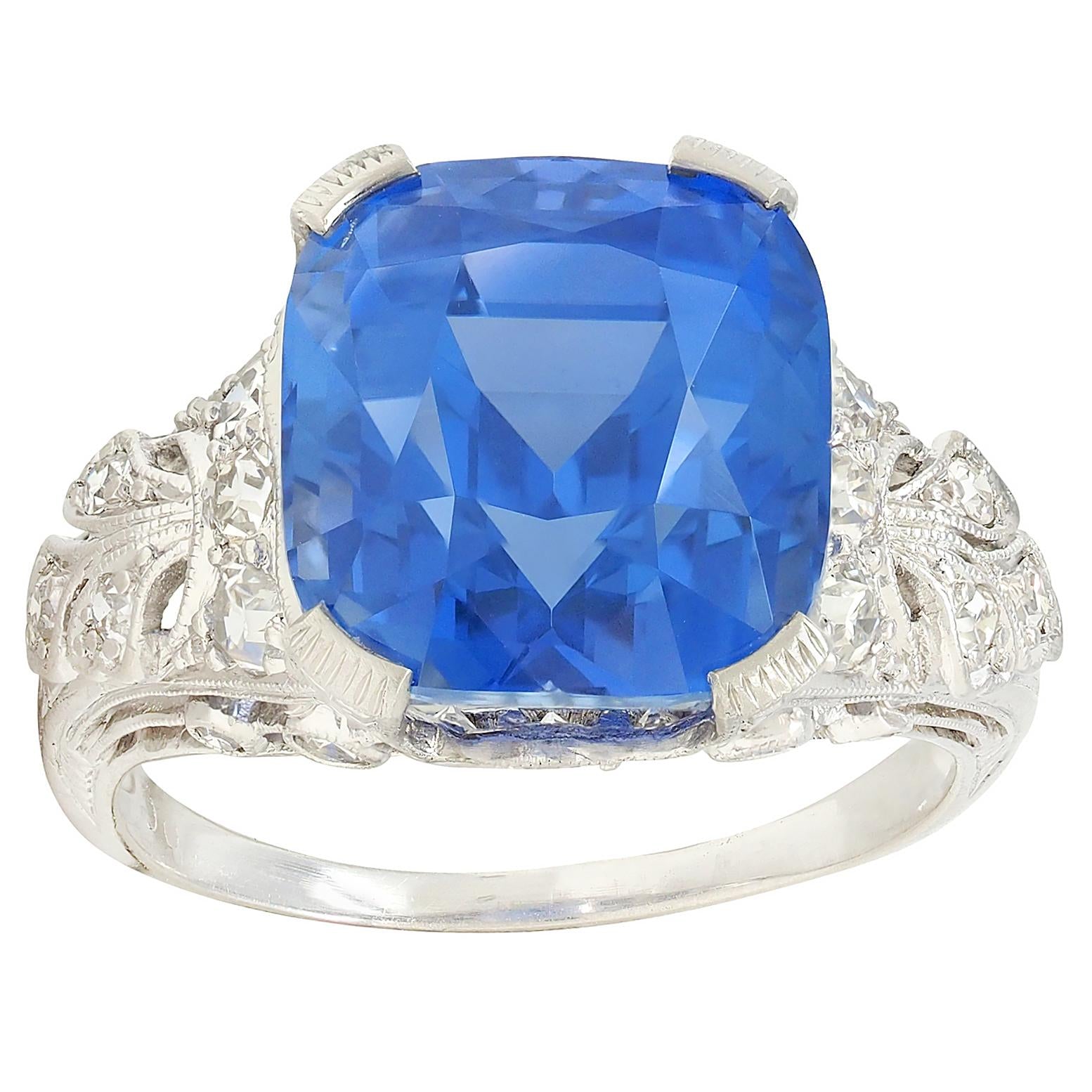 Edwardian 10.02 CTW NH Ceylon Sapphire Diamond Platinum Antique Dinner Ring AGL
