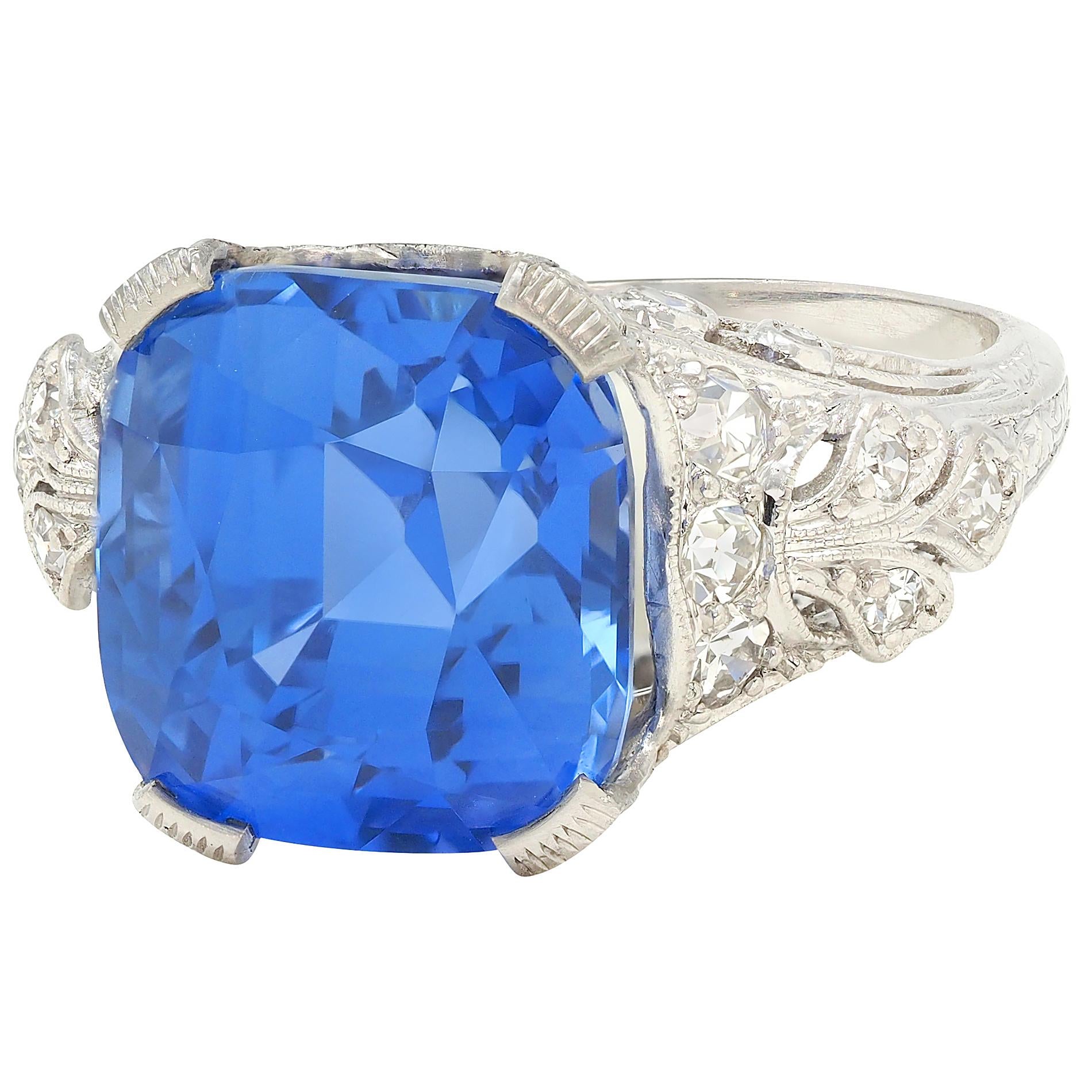 Edwardian 10.02 CTW NH Ceylon Sapphire Diamond Platinum Antique Dinner Ring AGL