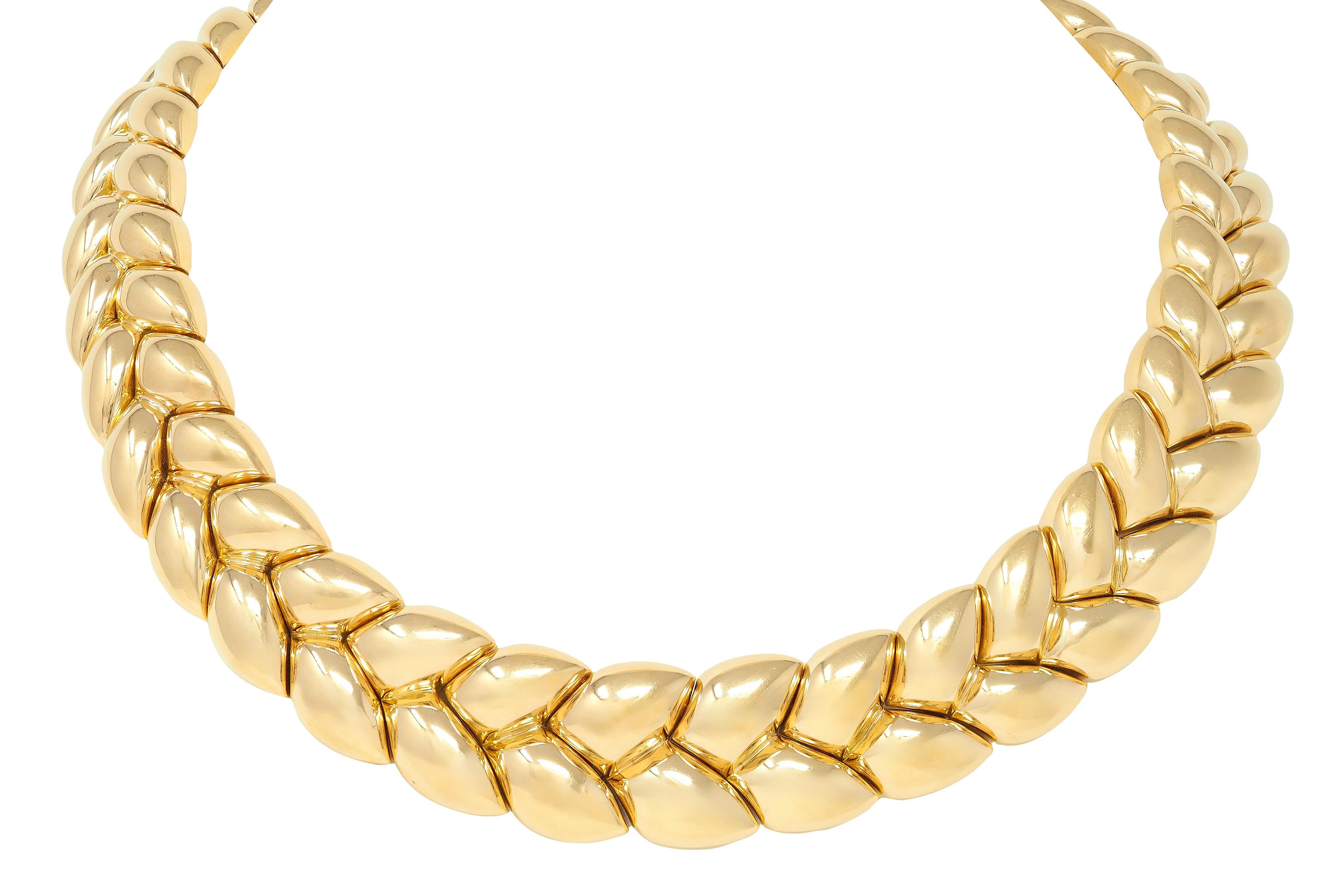 Van Cleef & Arpels French 1994 18K Gold Vintage Puffy Wheat Collar Necklace