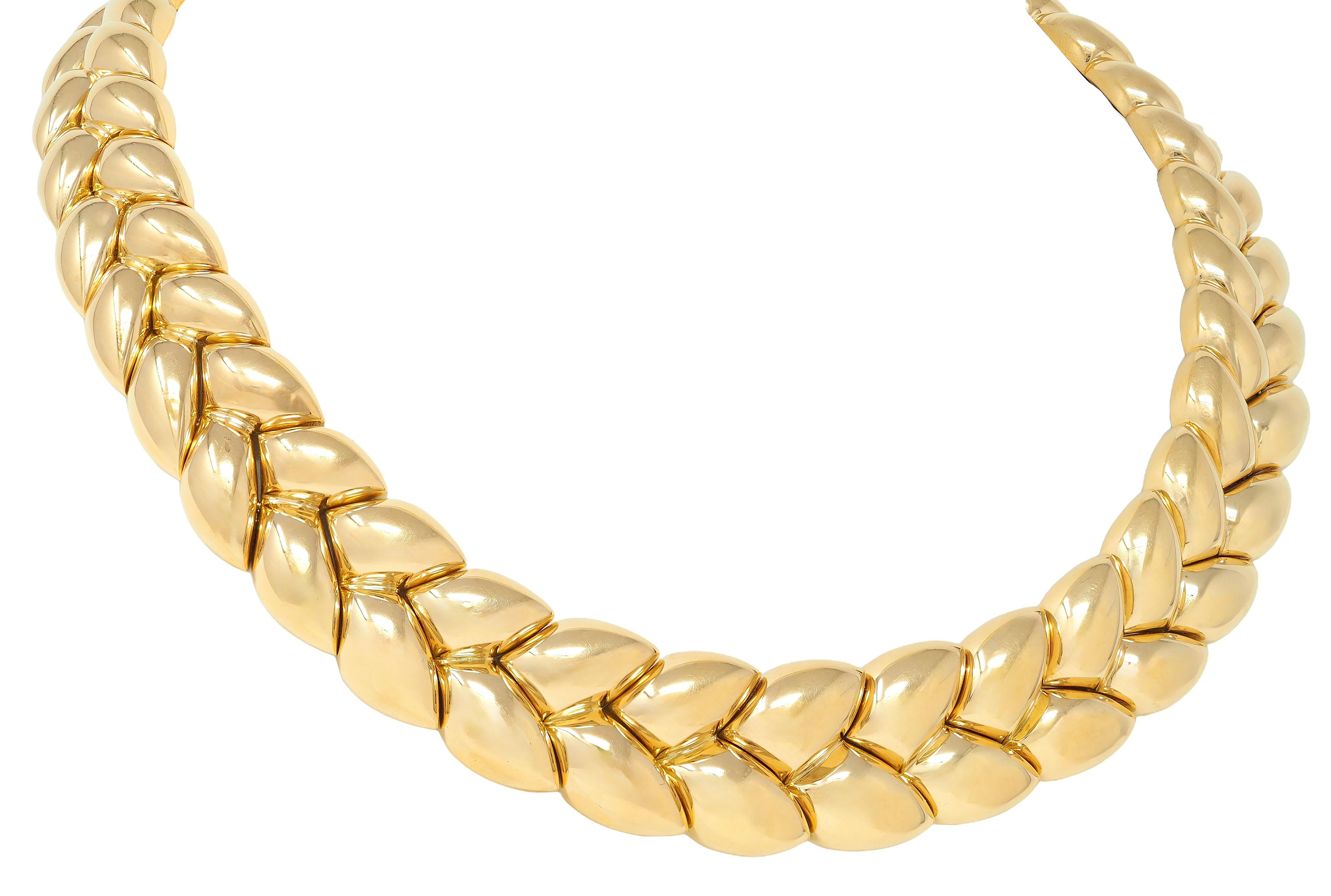 Van Cleef & Arpels French 1994 18K Gold Vintage Puffy Wheat Collar Necklace