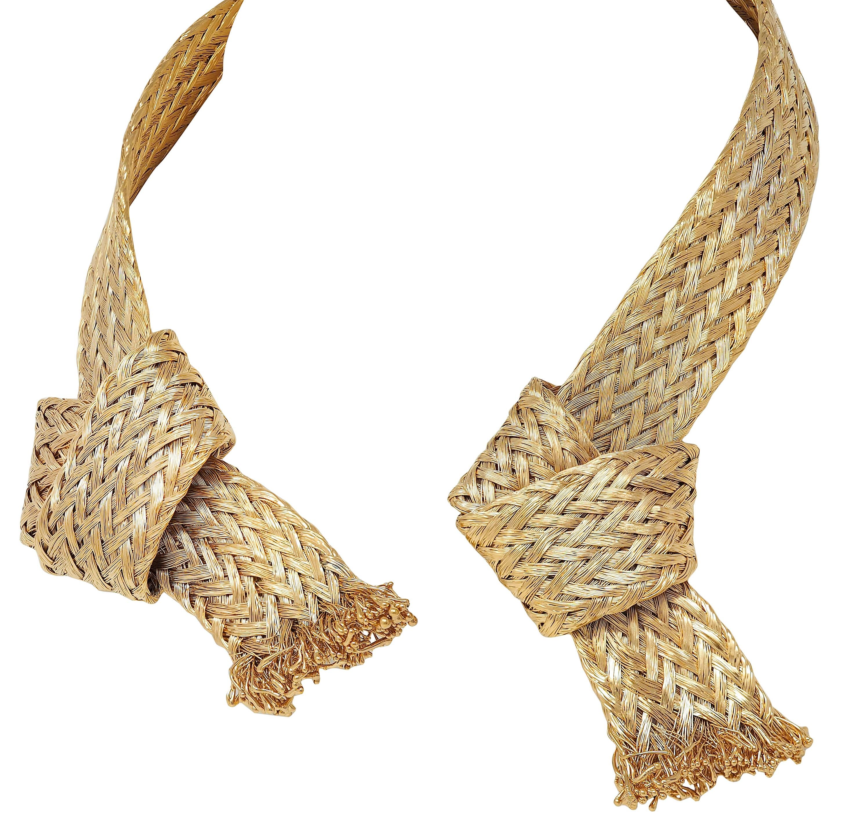 Louis Vuitton French 2017 Runway Brass Woven Knot Open Collar Necklace