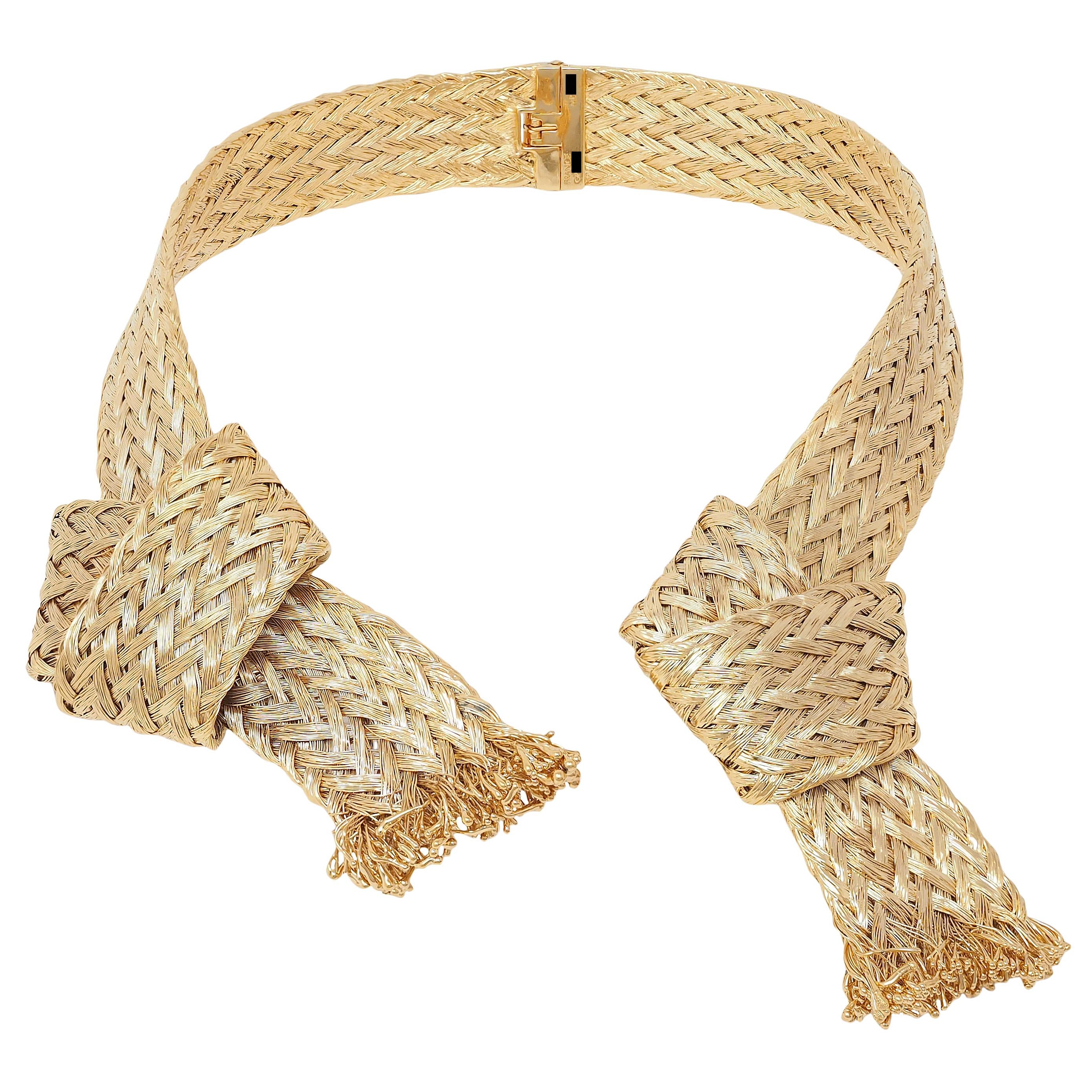 Louis Vuitton French 2017 Runway Brass Woven Knot Open Collar Necklace