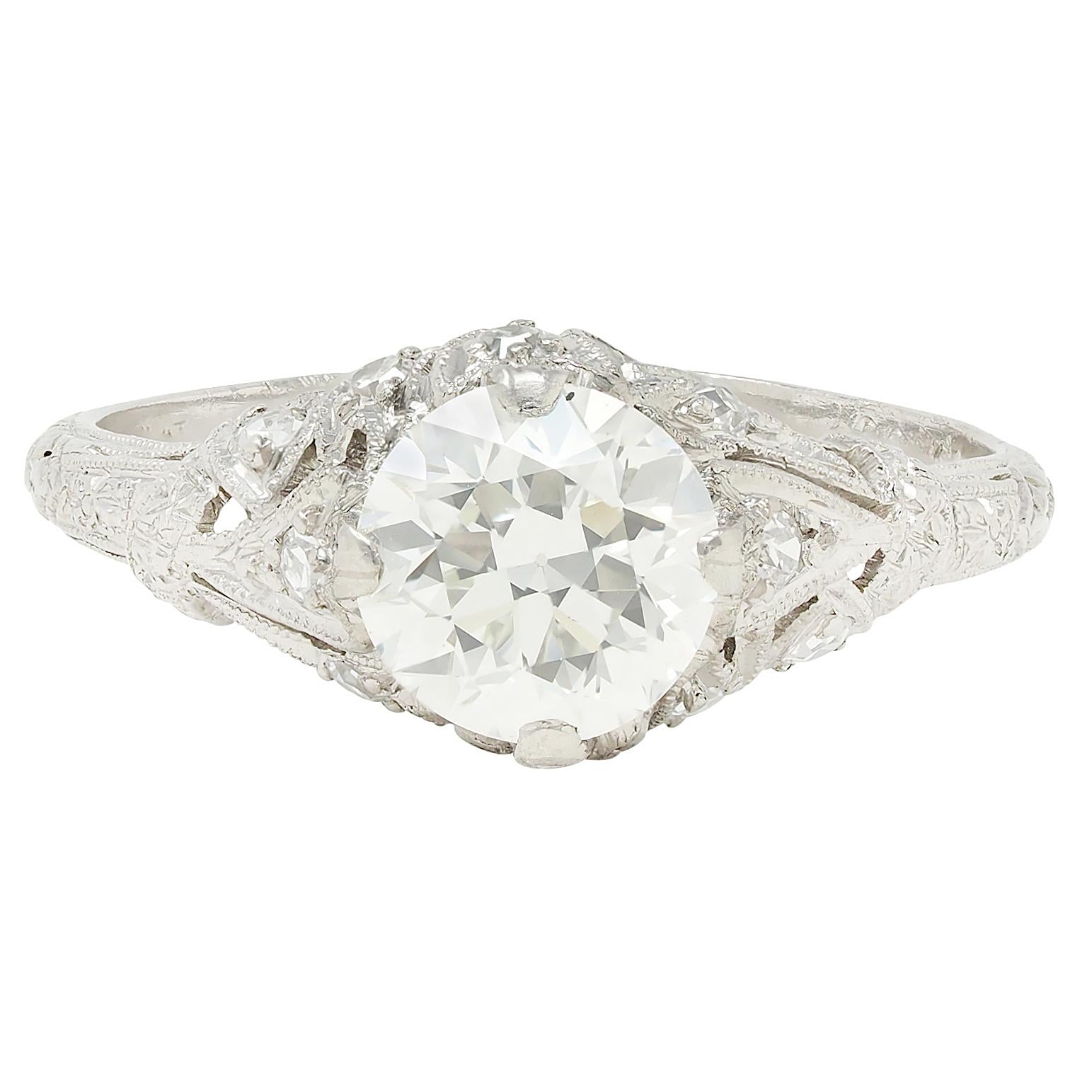 Edwardian European Diamond Platinum Antique Lily-of-the-Valley Engagement Ring