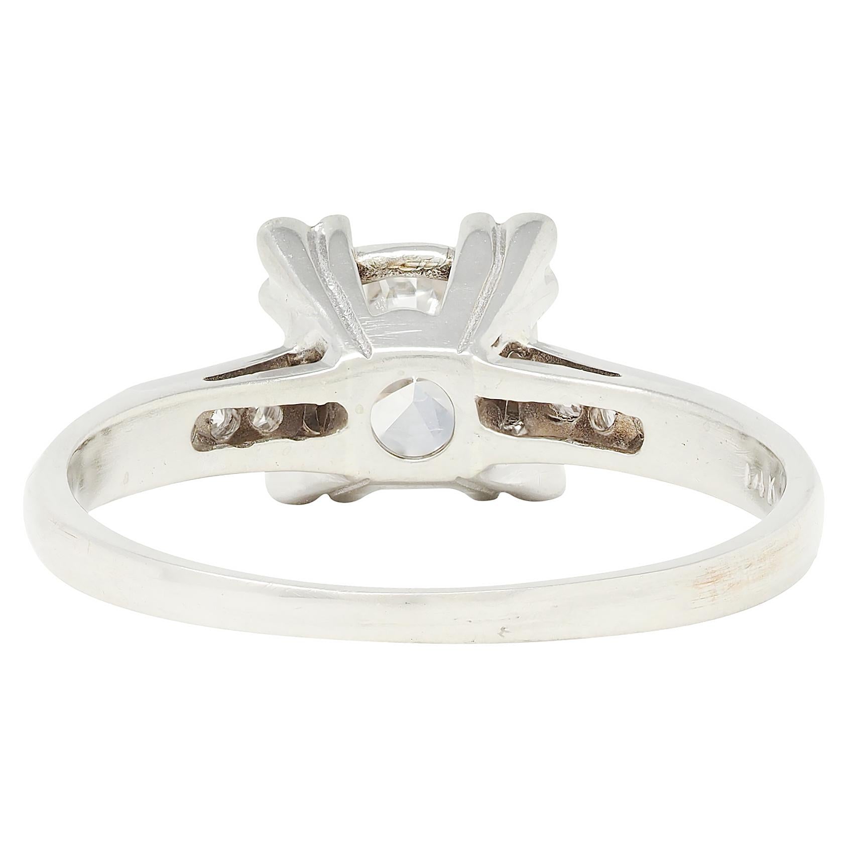 Retro 0.82 CTW Round Diamond 14 Karat White Gold Vintage Engagement Ring