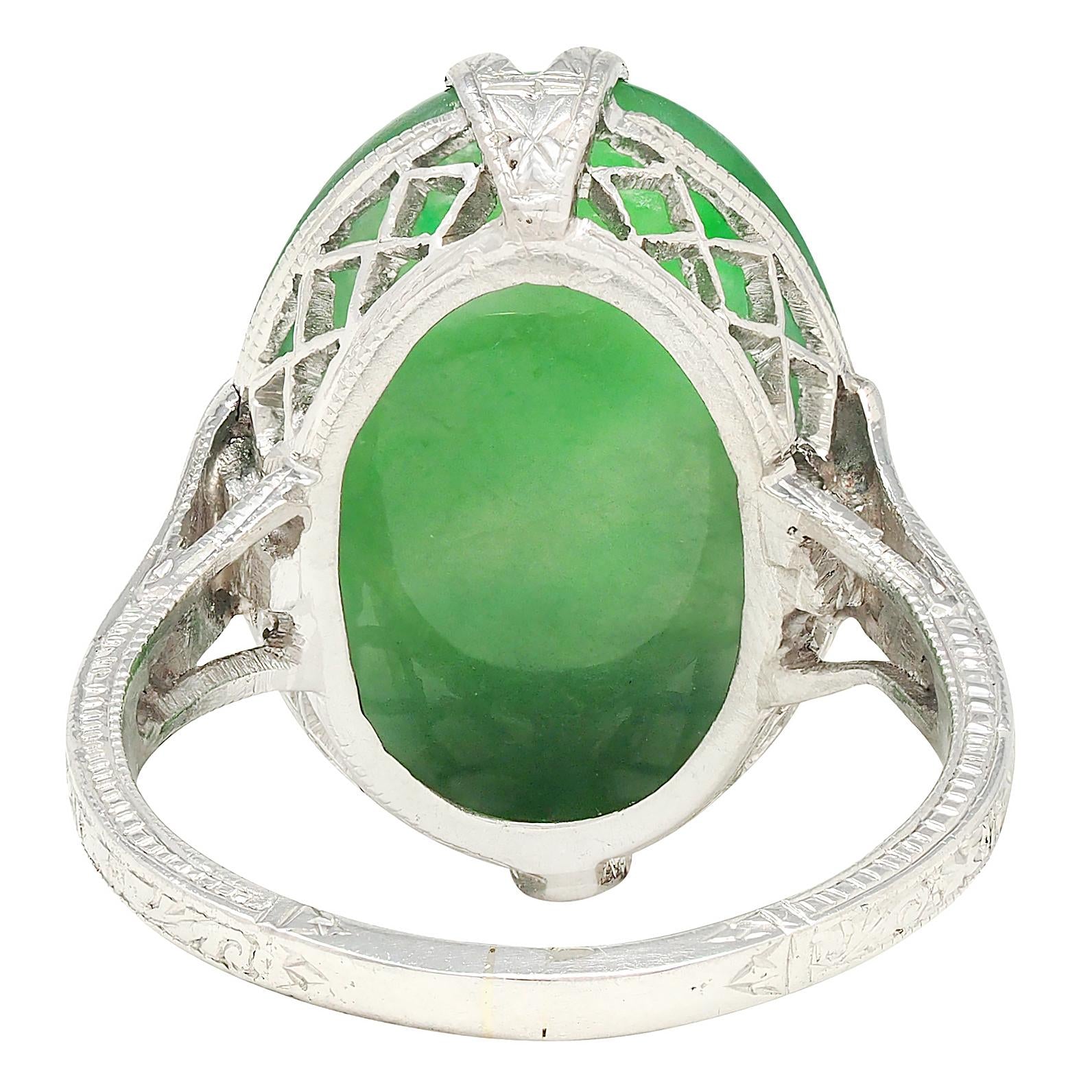 Art Deco Jade Cabochon Platinum Vintage Orange Blossom Gemstone Ring