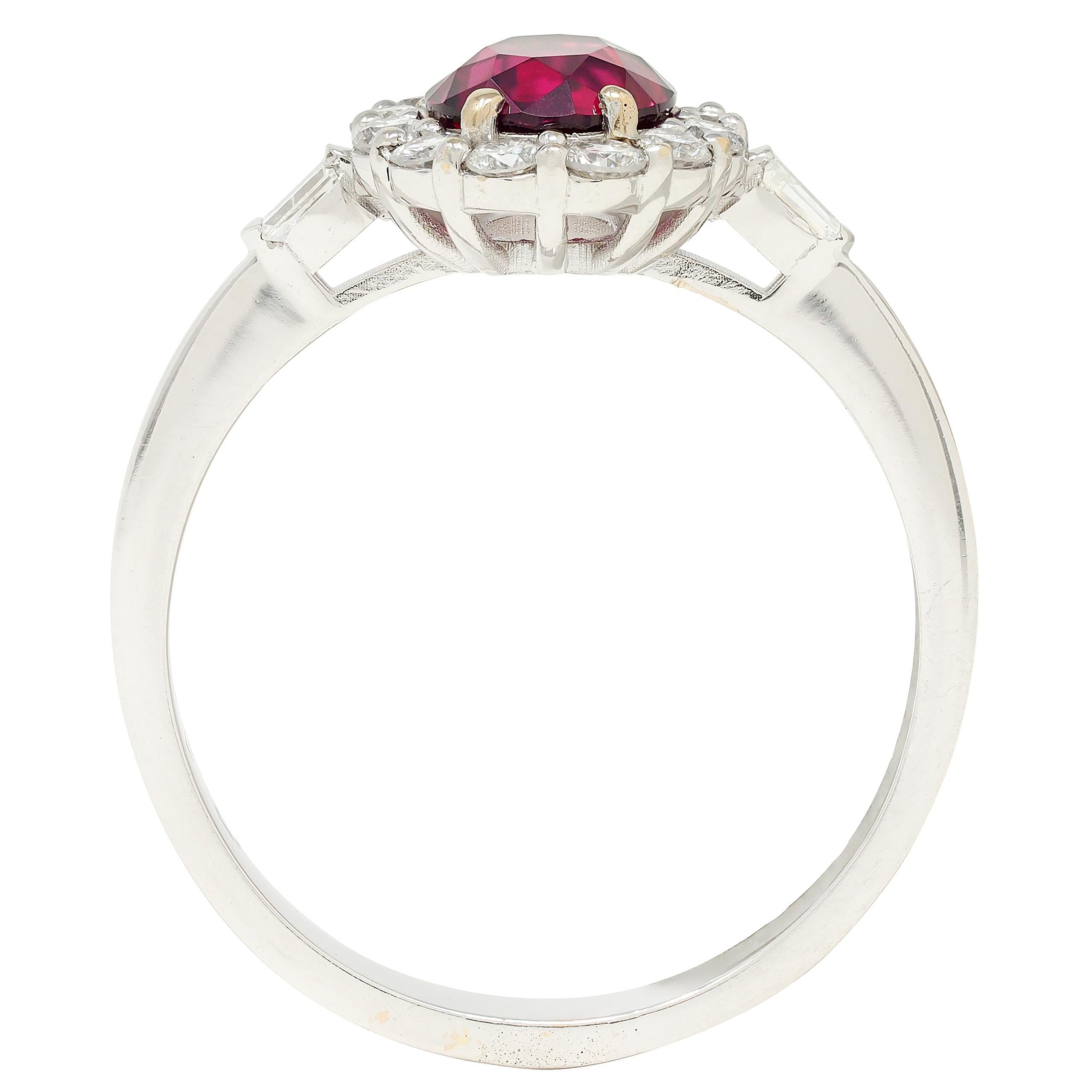 Contemporary 1.80 CTW Ruby Diamond 18 Karat White Gold Halo Ring GIA