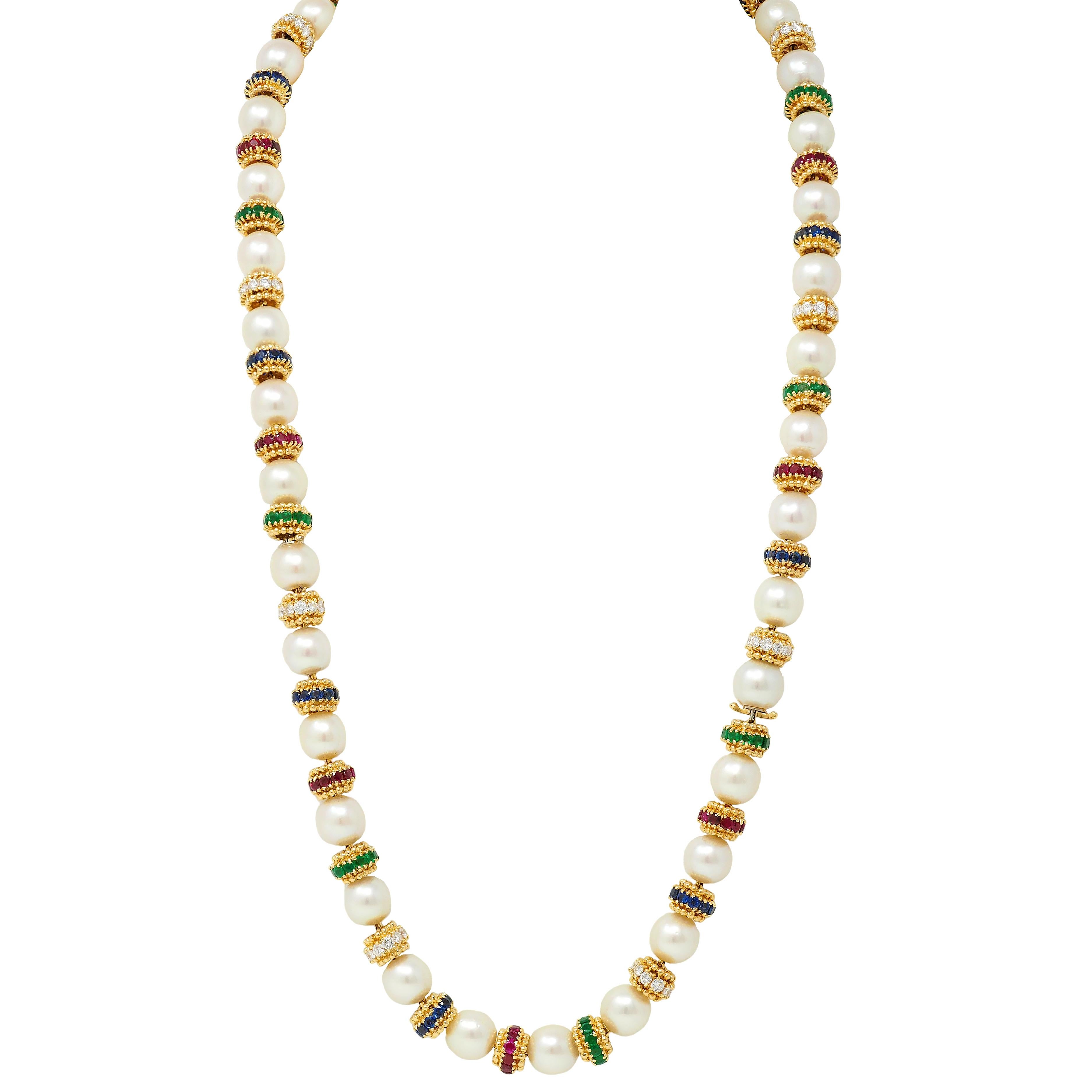 Van Cleef & Arpels 1980's Pearl Multi-Gem 18K Gold Convertible Bracelet Set