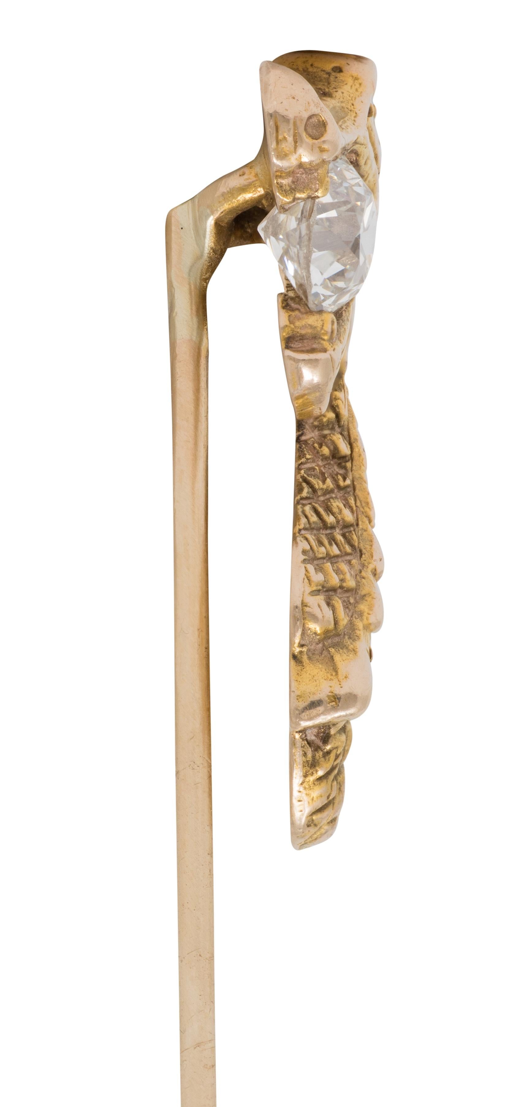 Art Nouveau Diamond 14 Karat Yellow Gold Antique Dragon Serpent Stickpin