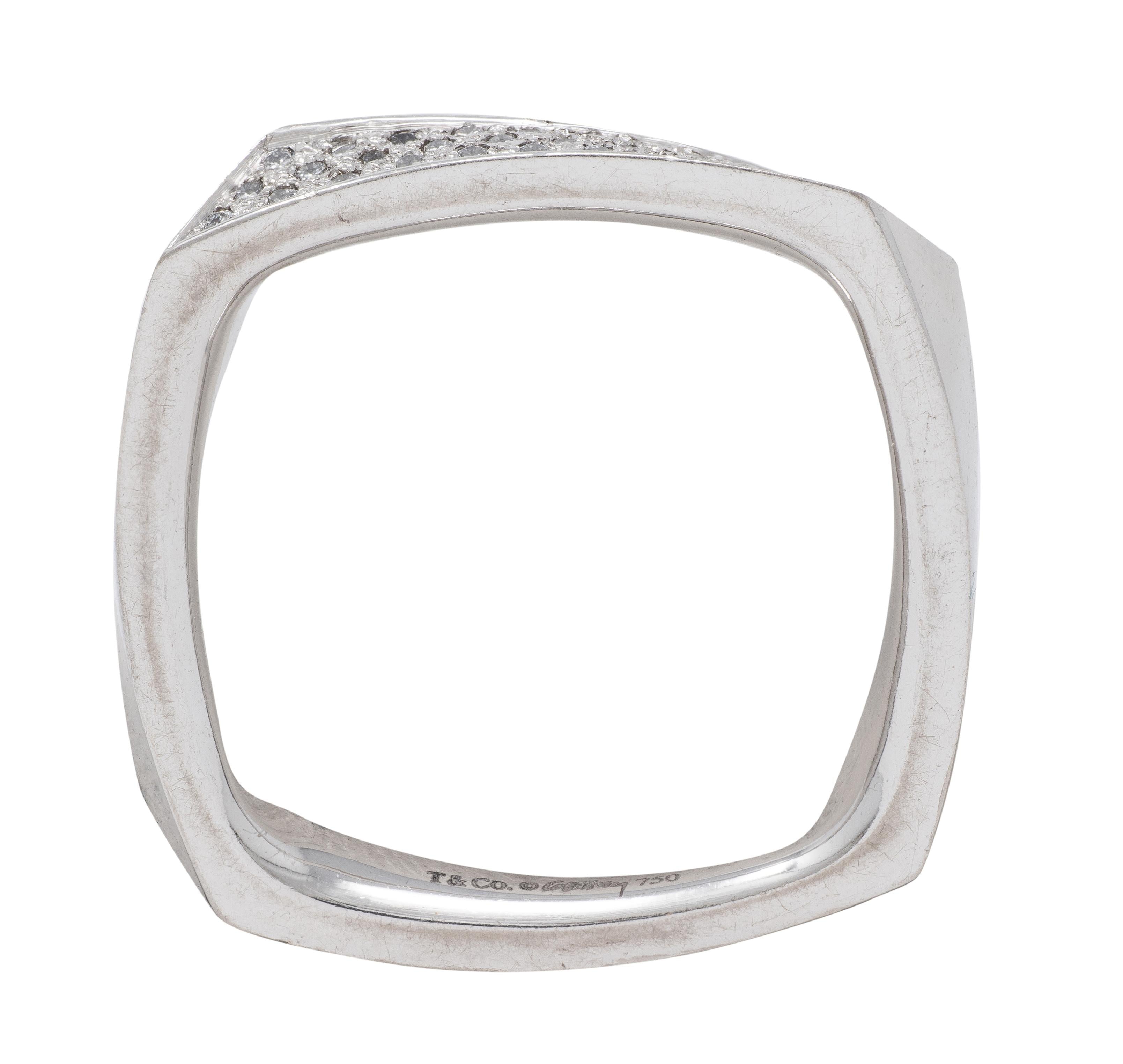 Frank Gehry Tiffany & Co. 1990's Diamond 18K White Gold Square Torque Band Ring