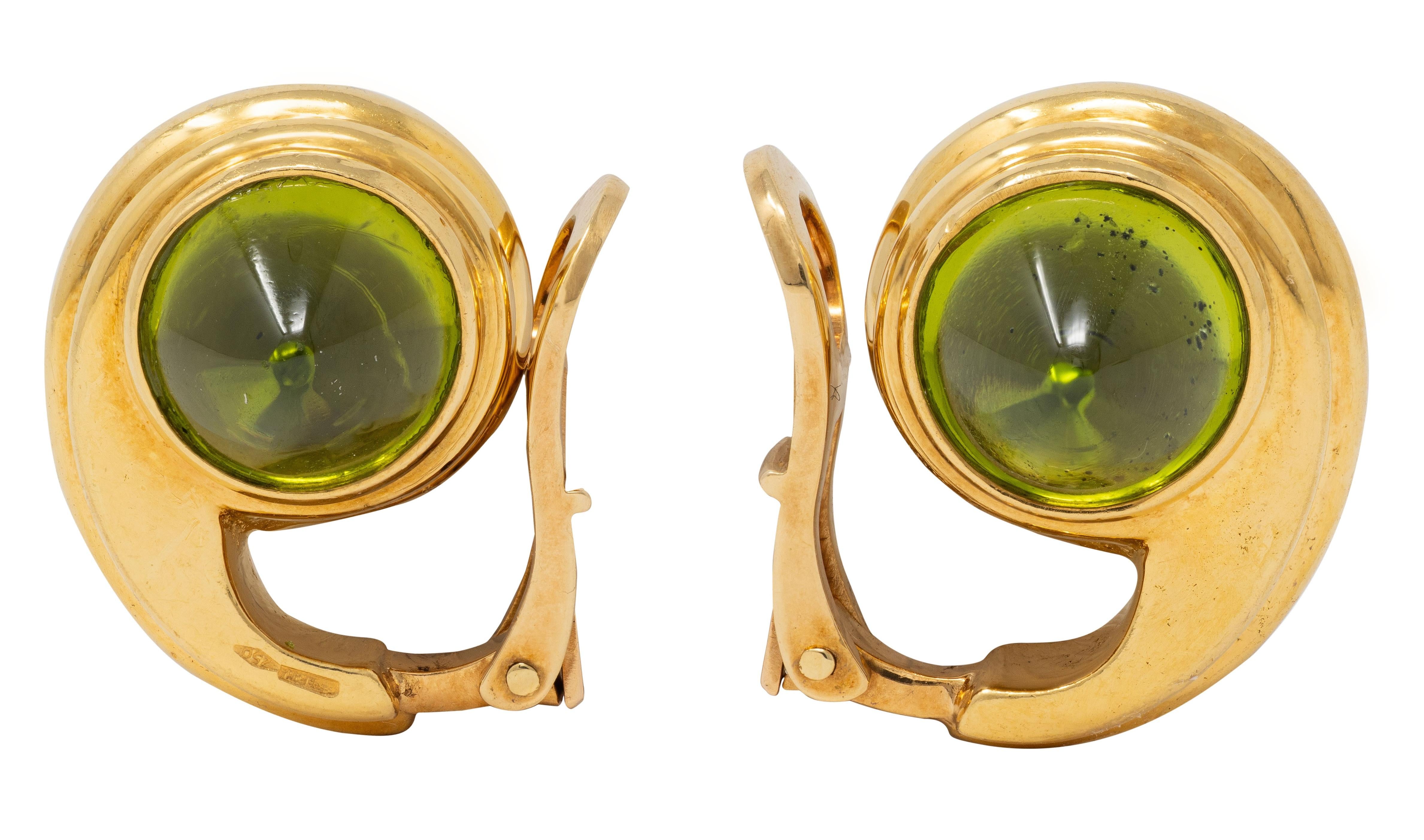 Bulgari 1980's Peridot 18 Karat Yellow Gold Vintage Spike Ear-Clip Earrings