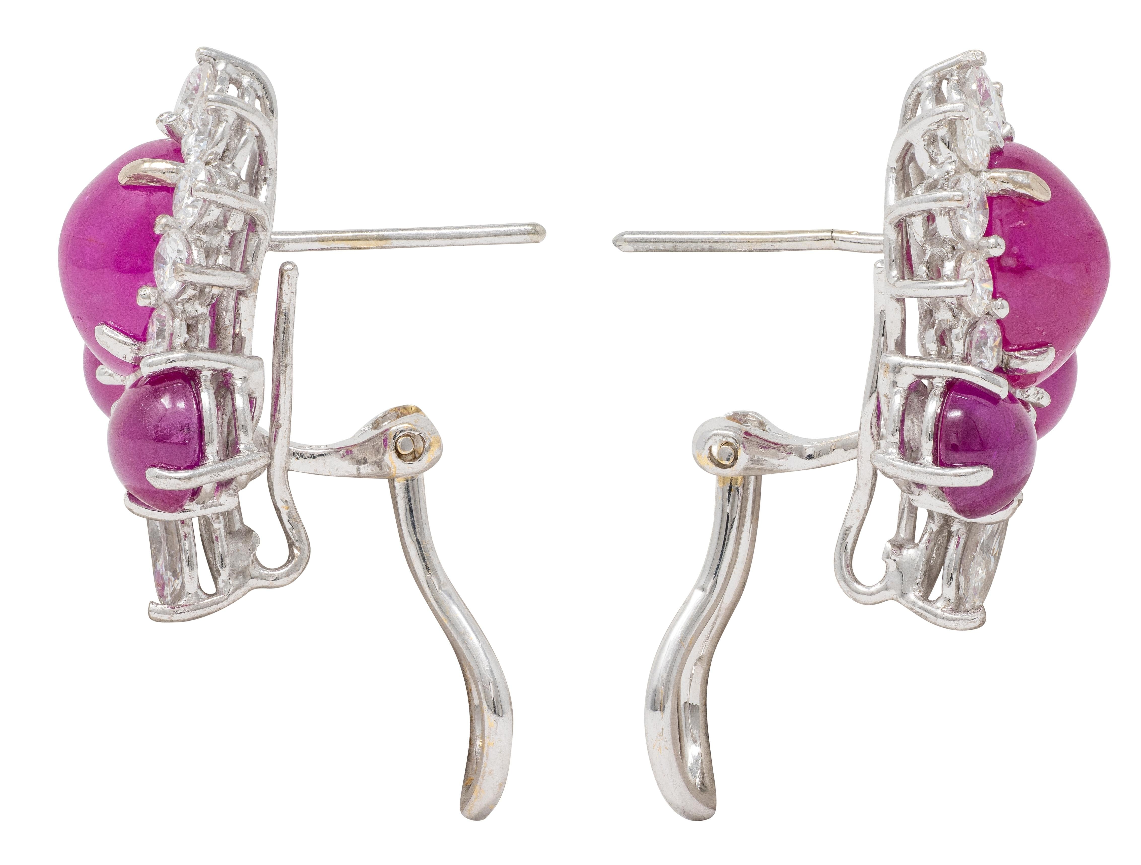 Contemporary 14.19 CTW Ruby Diamond Platinum 18 Karat White Gold Floral Earrings