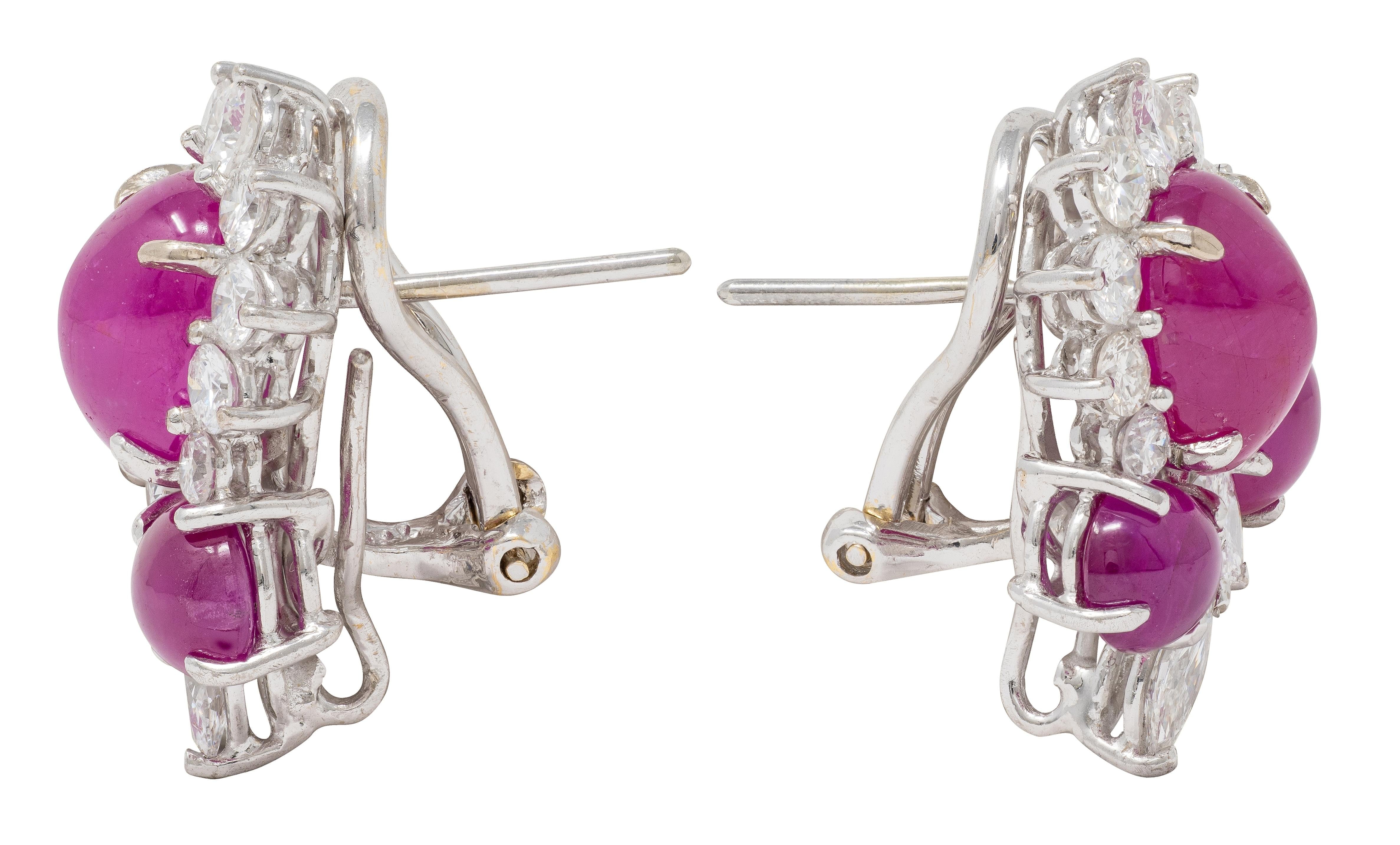 Contemporary 14.19 CTW Ruby Diamond Platinum 18 Karat White Gold Floral Earrings