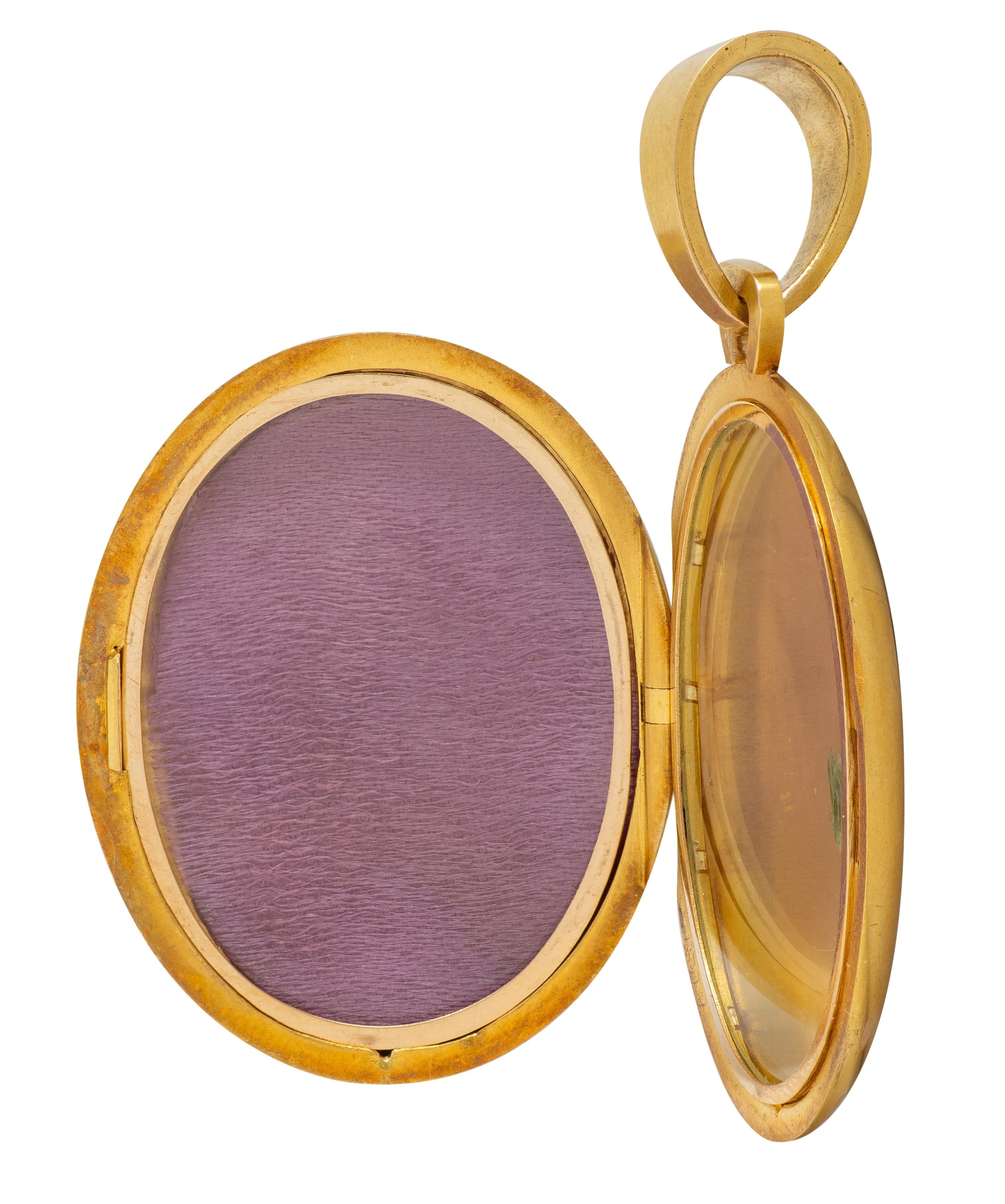 Victorian 1871 Painted Enamel 18 Karat Yellow Gold Antique Locket Pendant