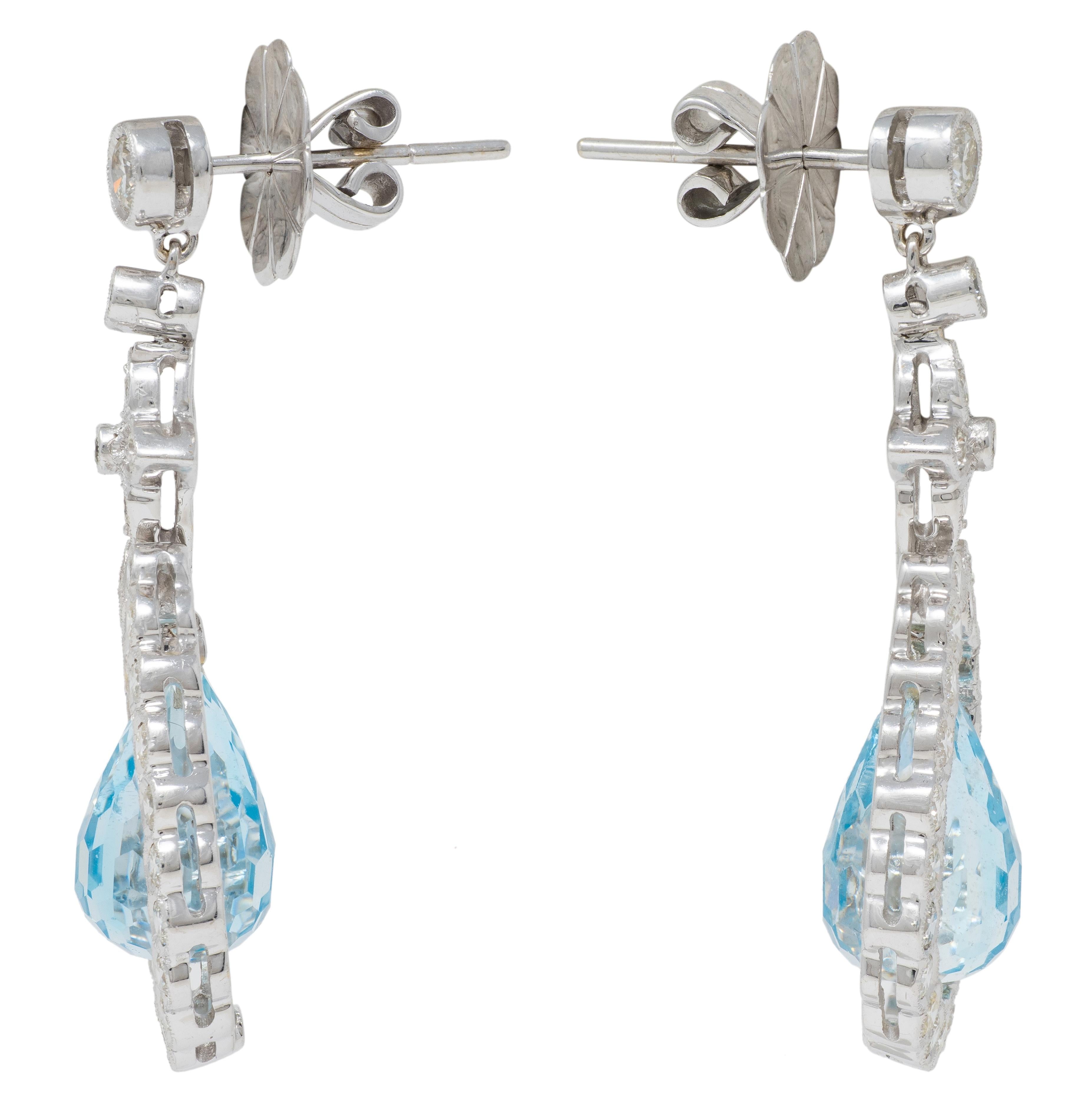 Contemporary Aquamarine Diamond 18 Karat White Gold Star Drop Earrings