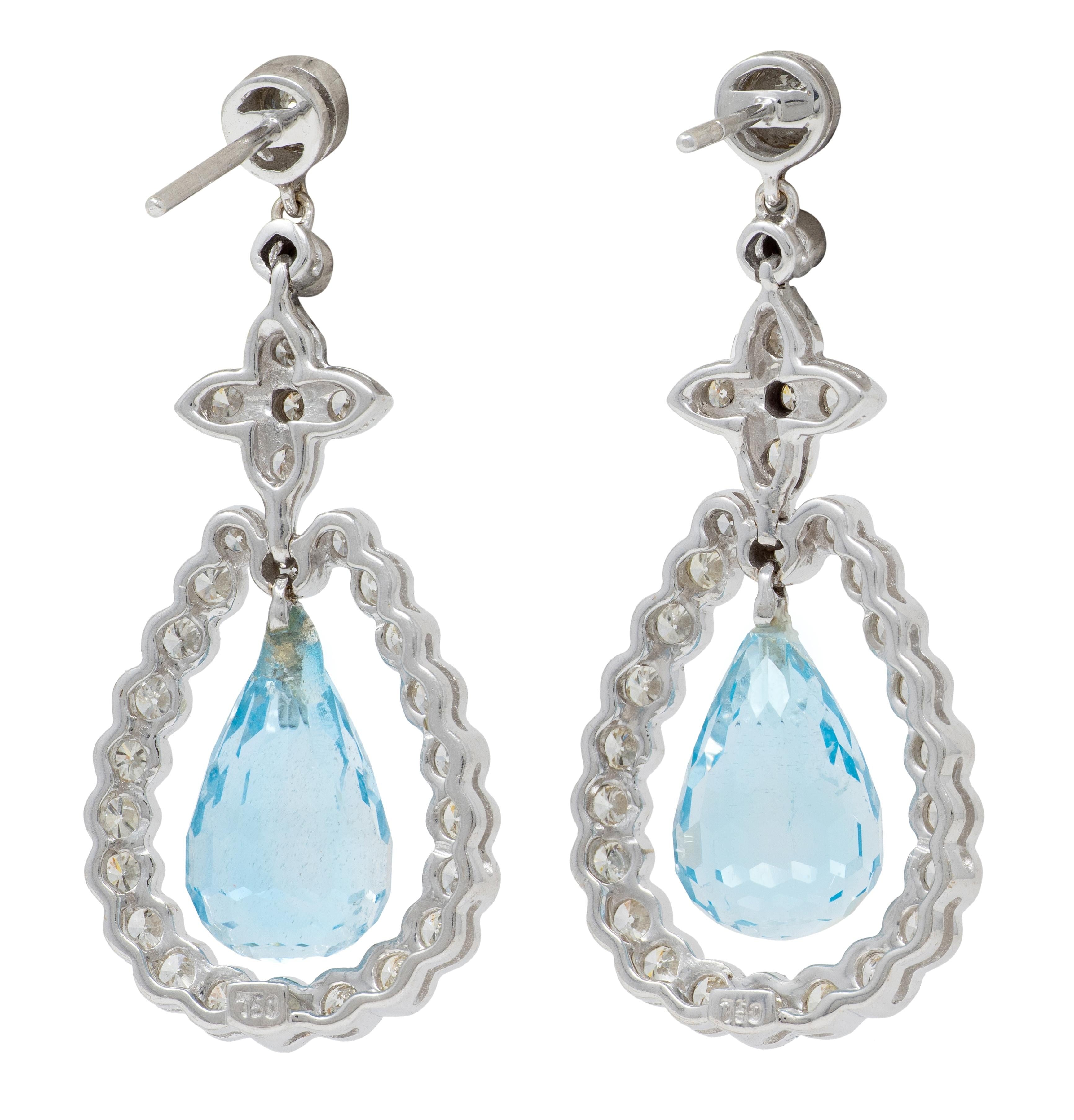 Contemporary Aquamarine Diamond 18 Karat White Gold Star Drop Earrings