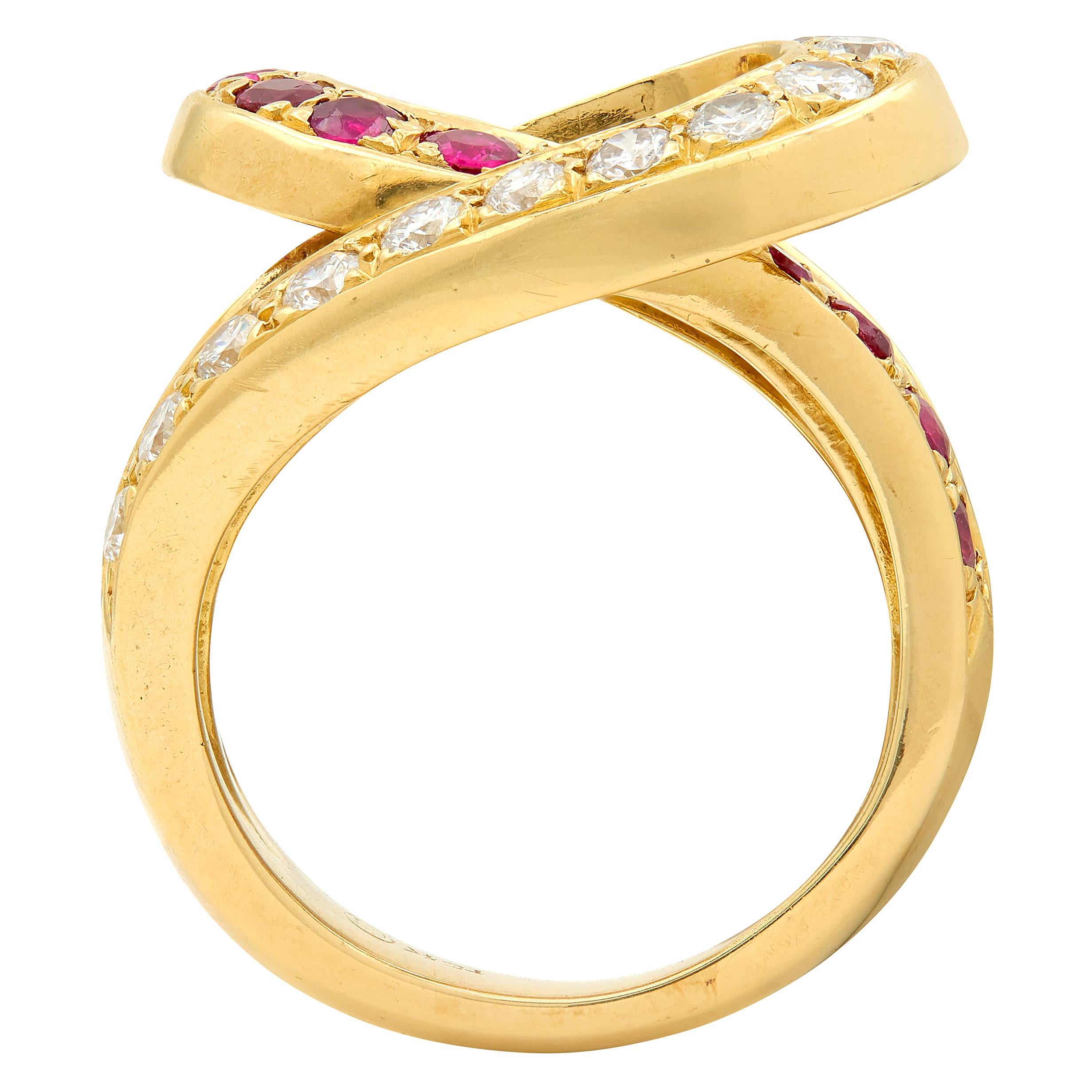 Mid-Century 1.35 CTW Ruby Diamond Platinum Vintage Double Horseshoe Ring