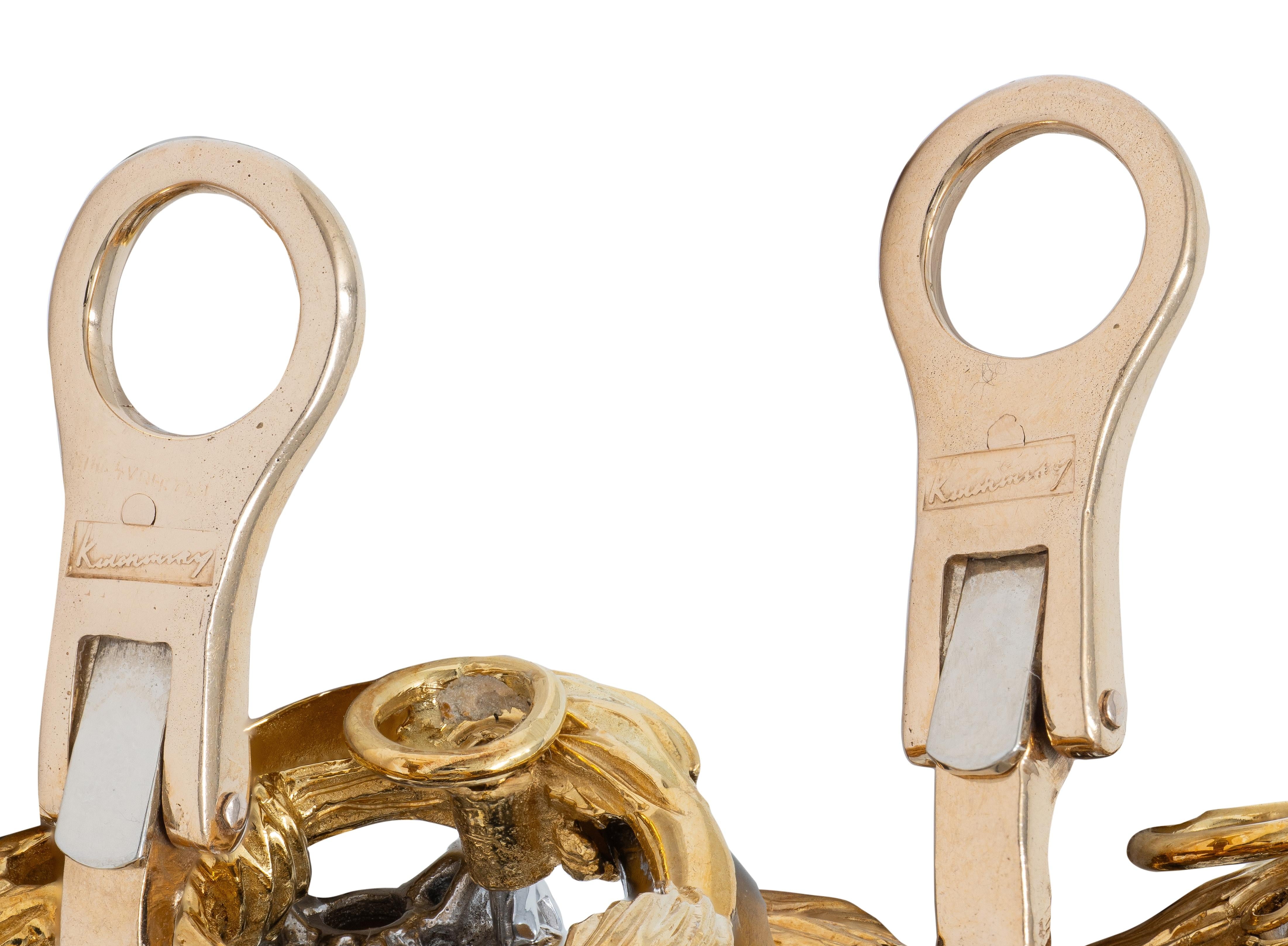 Kutchinsky 1974 Diamond Tiger's Eye 18K Gold Vintage Loop Ear-Clip Earrings