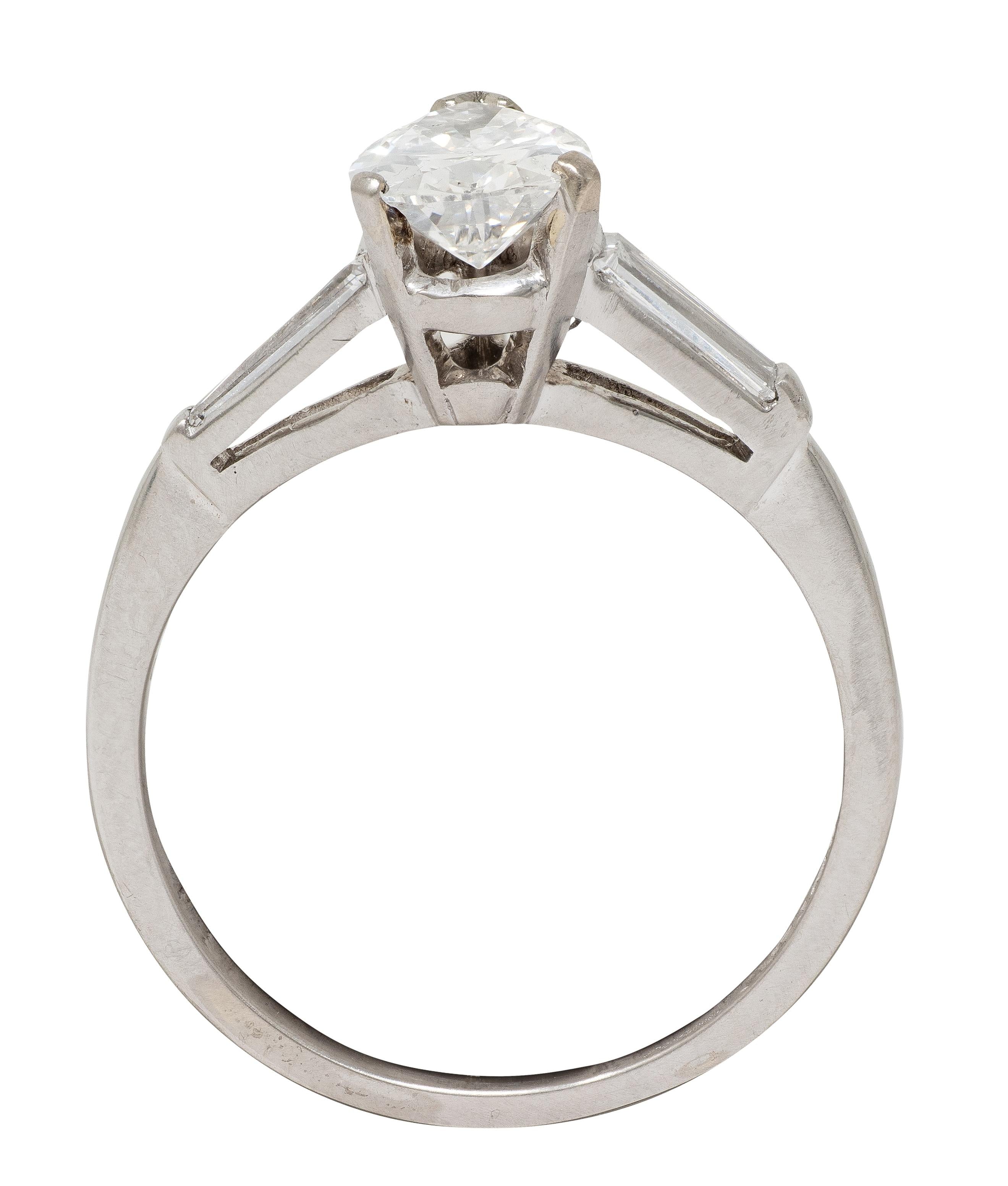 Mid-Century 1.36 CTW Pear Cut Diamond Platinum Vintage Engagement Ring