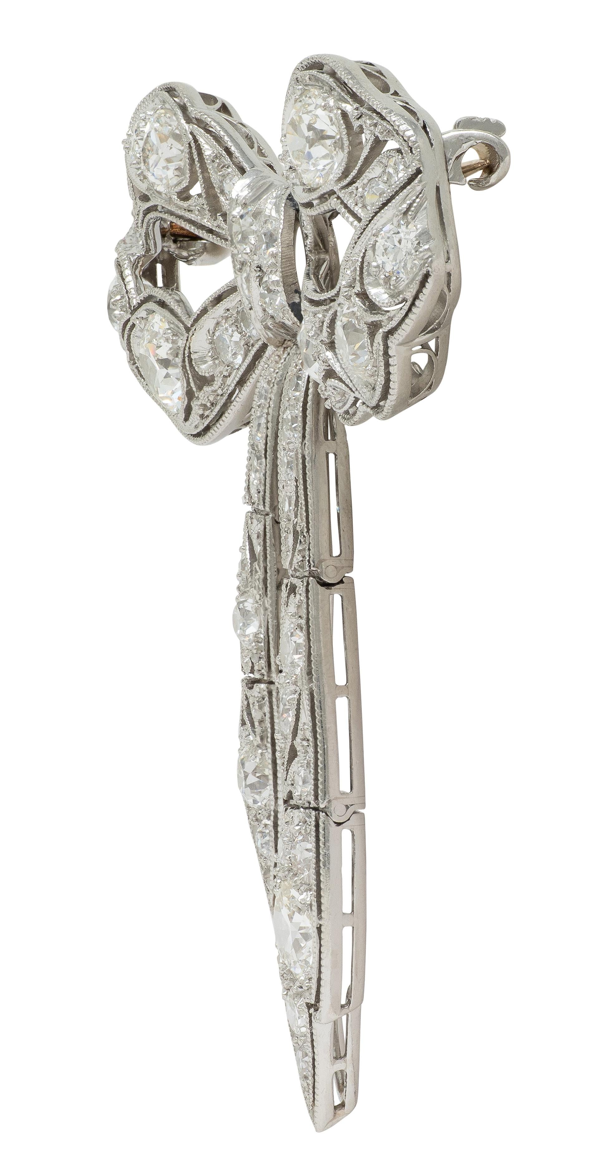 Belle Èpoque Diamond Platinum Antique Lace En Tremblant Bow Brooch