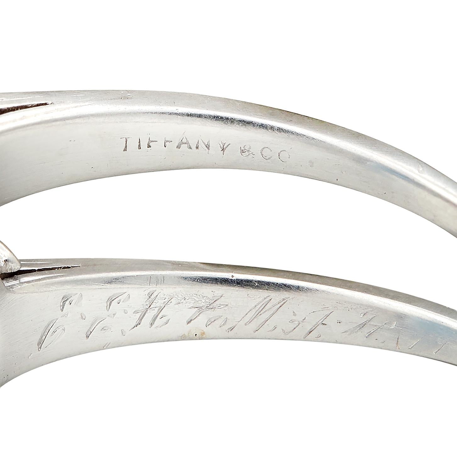 Tiffany & Co. Art Deco Aquamarine Diamond Platinum Vintage Scroll Cocktail Ring