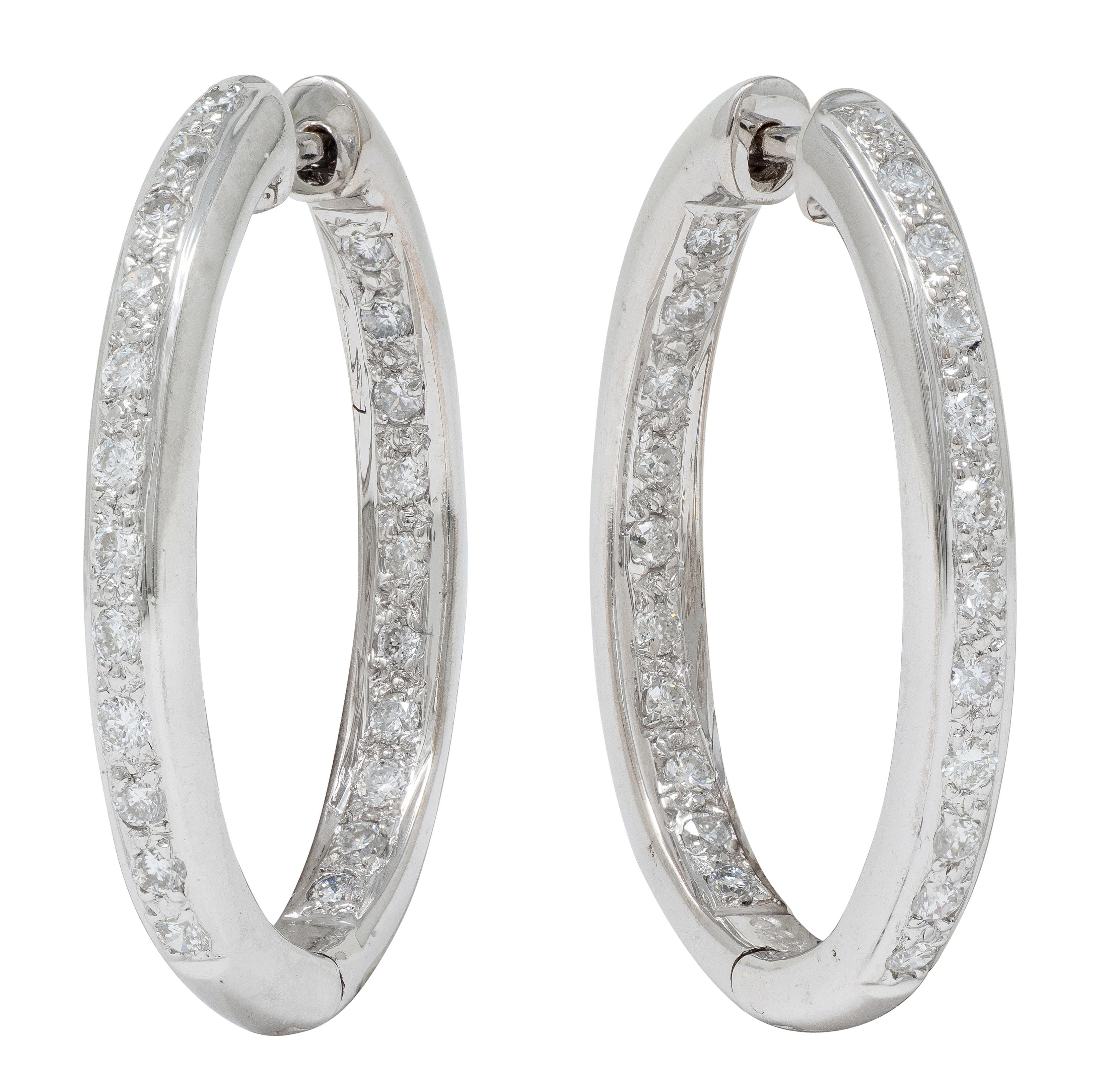 Contemporary 0.66 CTW Diamond 18 Karat White Gold Heart Hoop Earrings