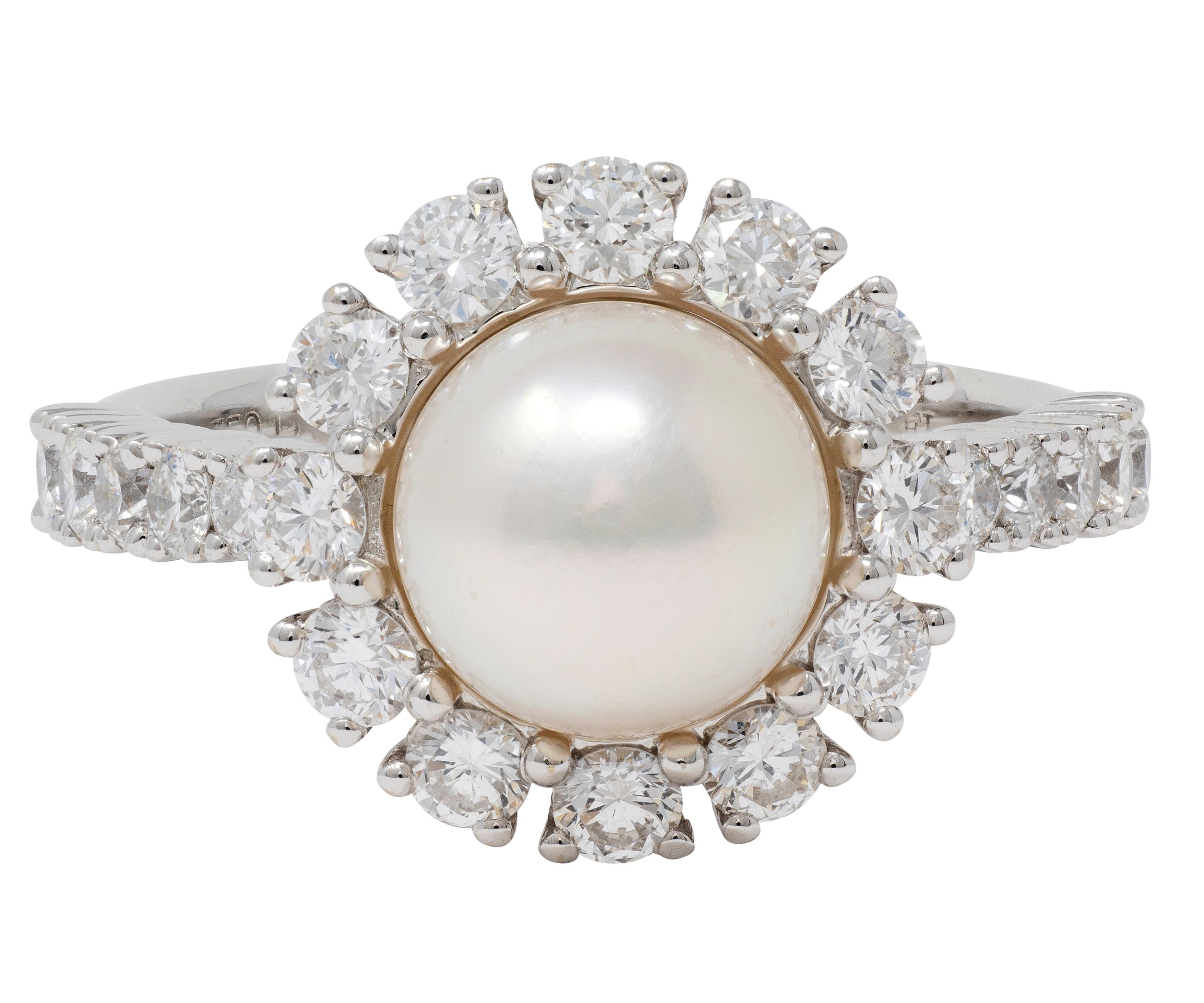 Assael Contemporary 1.04 CTW Diamond South Sea Pearl 18K Gold Halo Ring