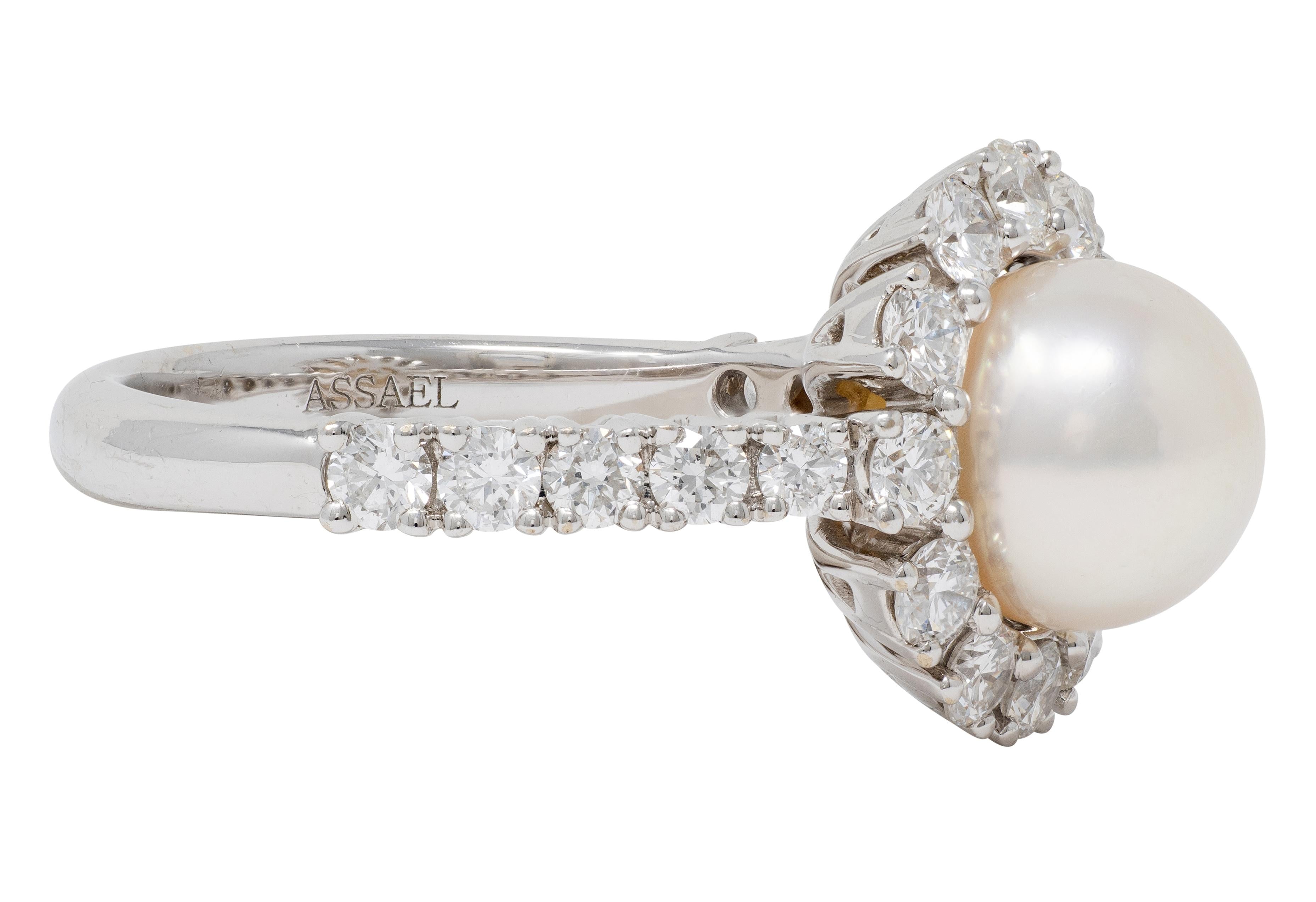 Assael Contemporary 1.04 CTW Diamond South Sea Pearl 18K Gold Halo Ring