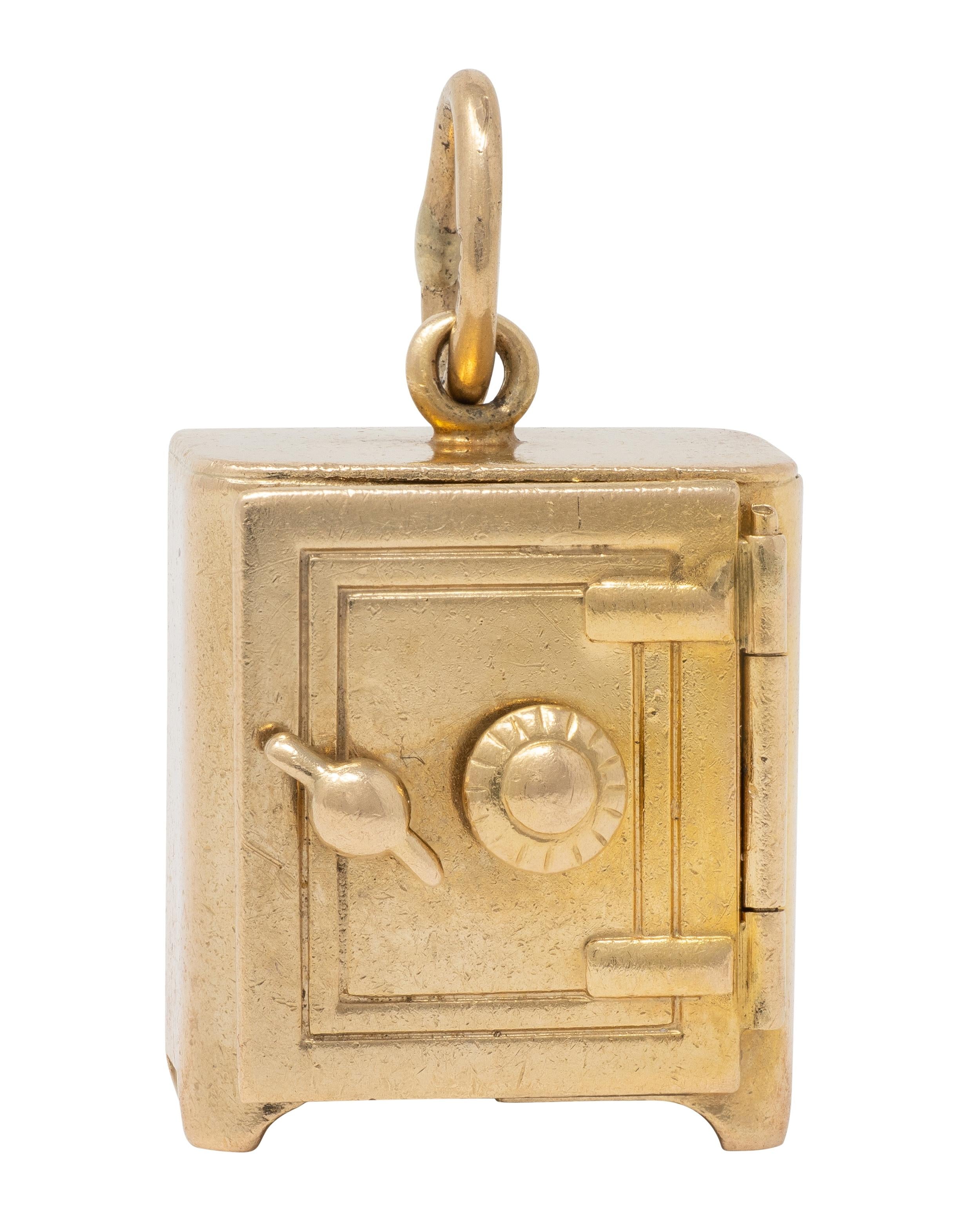 Retro 1940's 14 Karat Yellow Gold Functional Safe Dollar Bill Charm Pendant