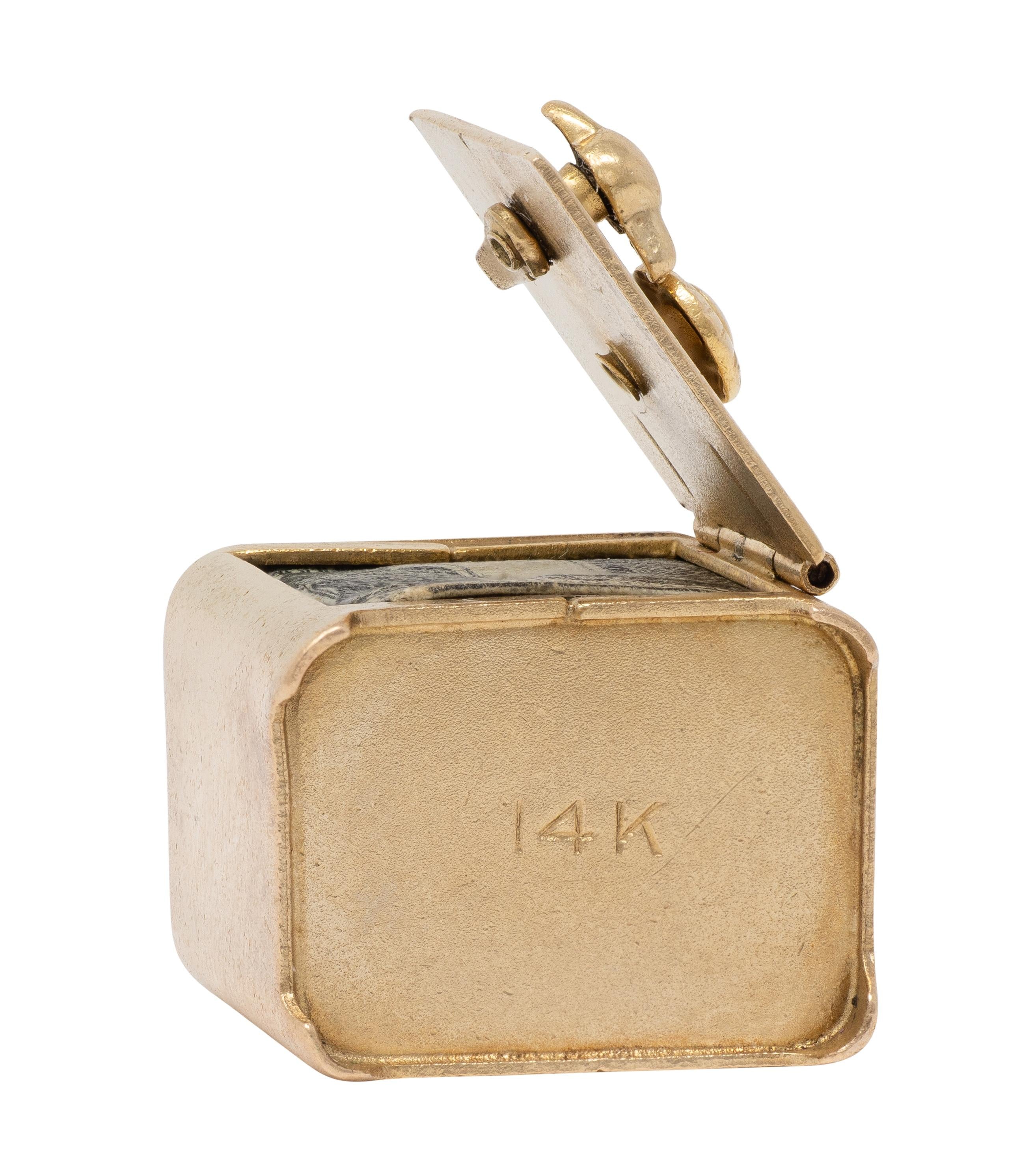 Retro 1940's 14 Karat Yellow Gold Functional Safe Dollar Bill Charm Pendant